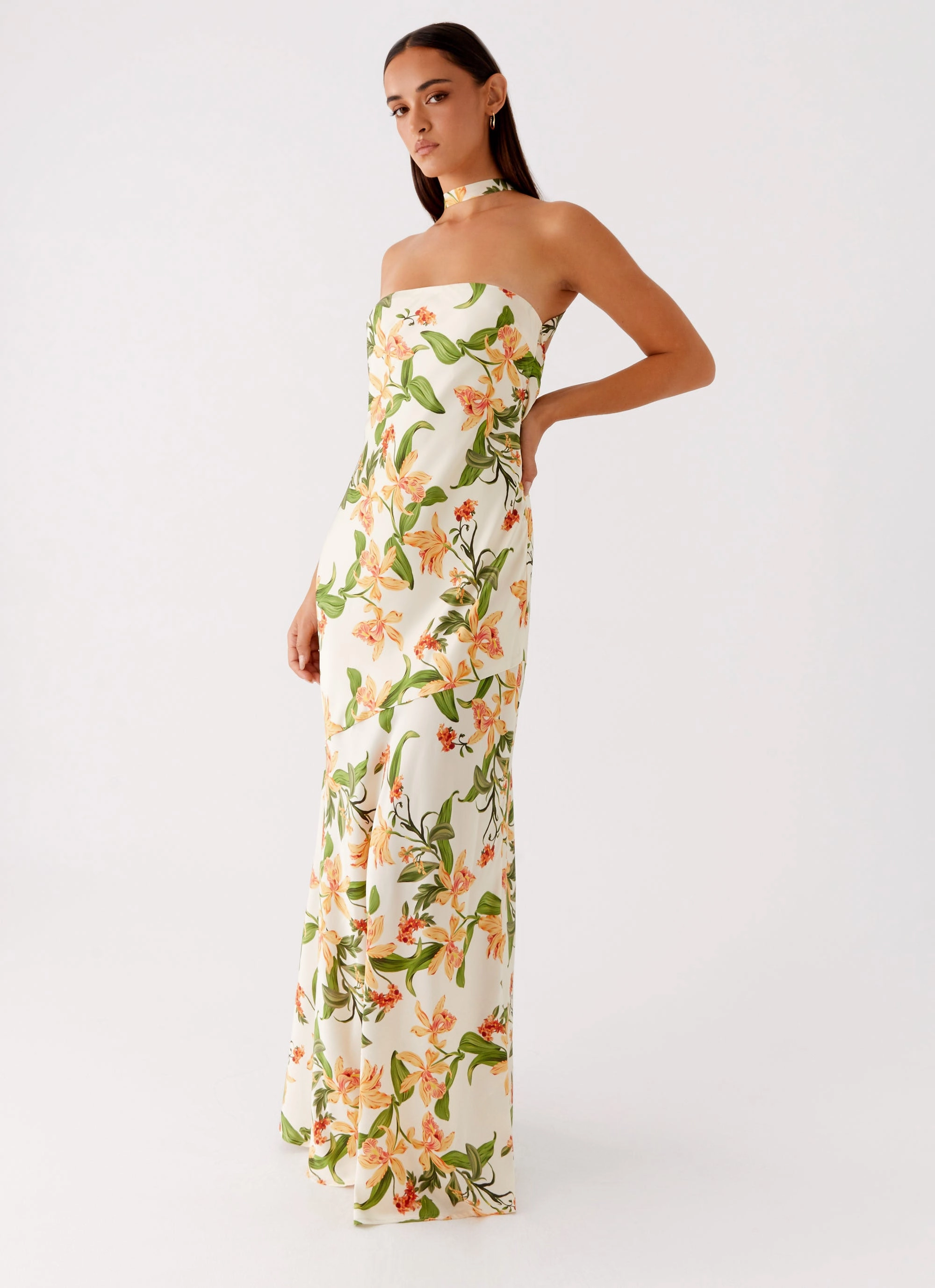 Damali Satin Maxi Dress - Floral Print Silky Layer