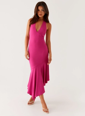 Perdita Midi Dress - Fuchsia Timeless Fit Flattering Waist Fit Bow Glow Perdita Midi Dress - Fuchsia