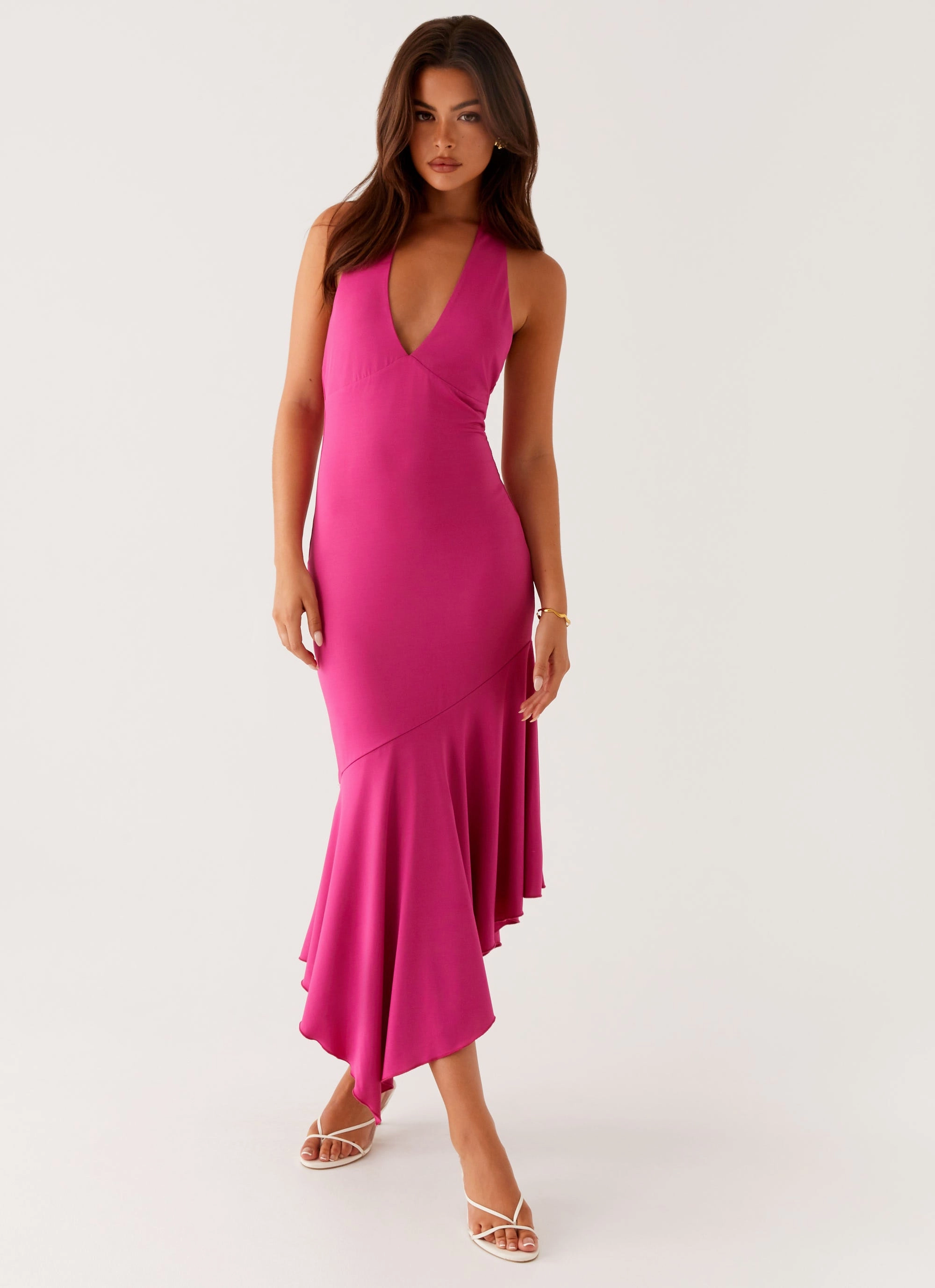 Flattering Waist Fit Bow Glow Perdita Midi Dress - Fuchsia