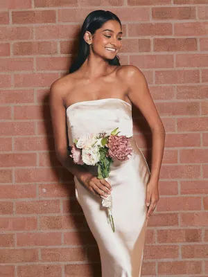 Perfect Layer Wear Bandeau Maxi Satin Dress in Champagne Bandeau Maxi Satin Dress in Champagne Wrap Glow Work Vibes