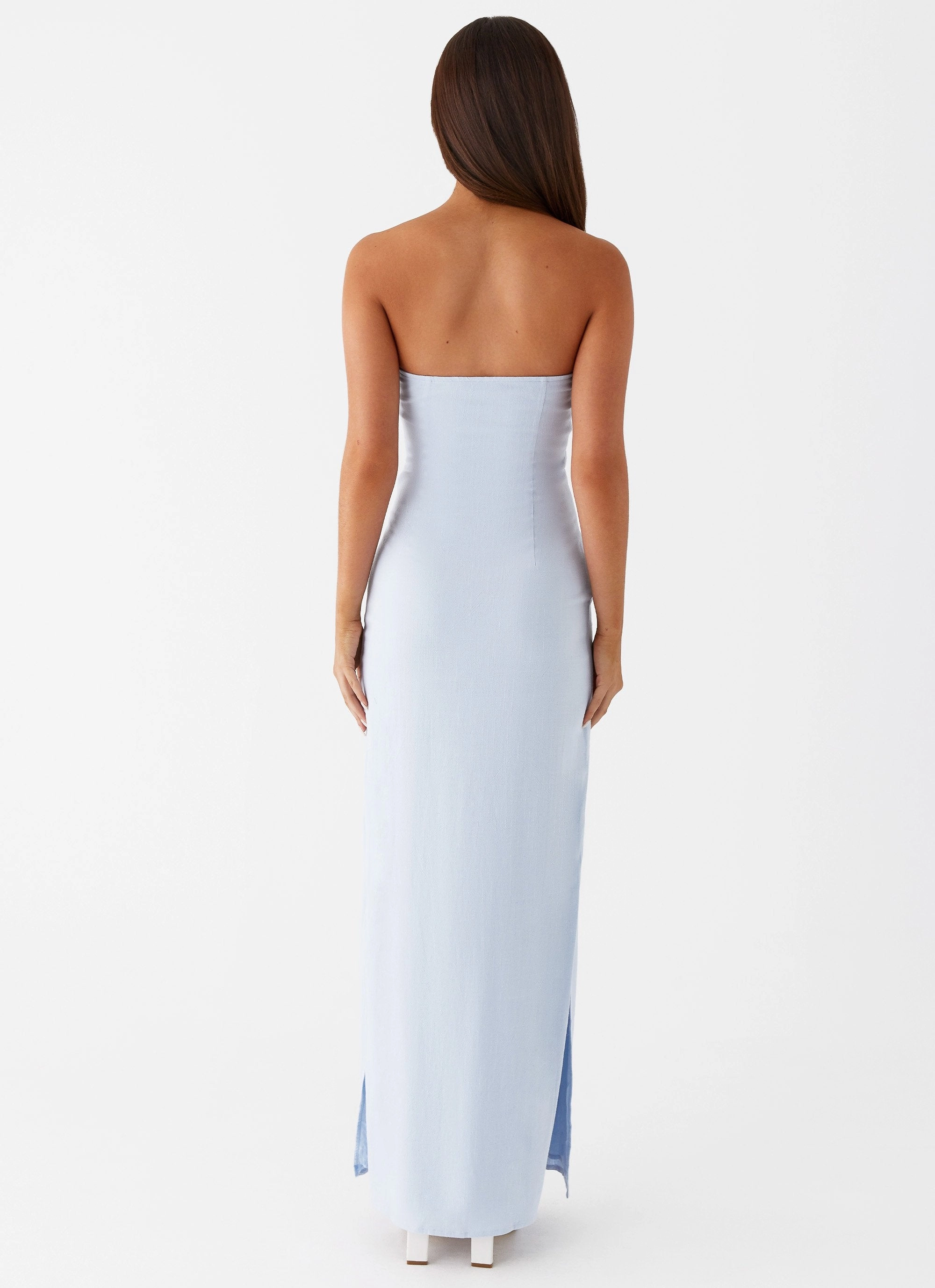 Esra Linen Strapless Maxi Dress - Blue Unique Print