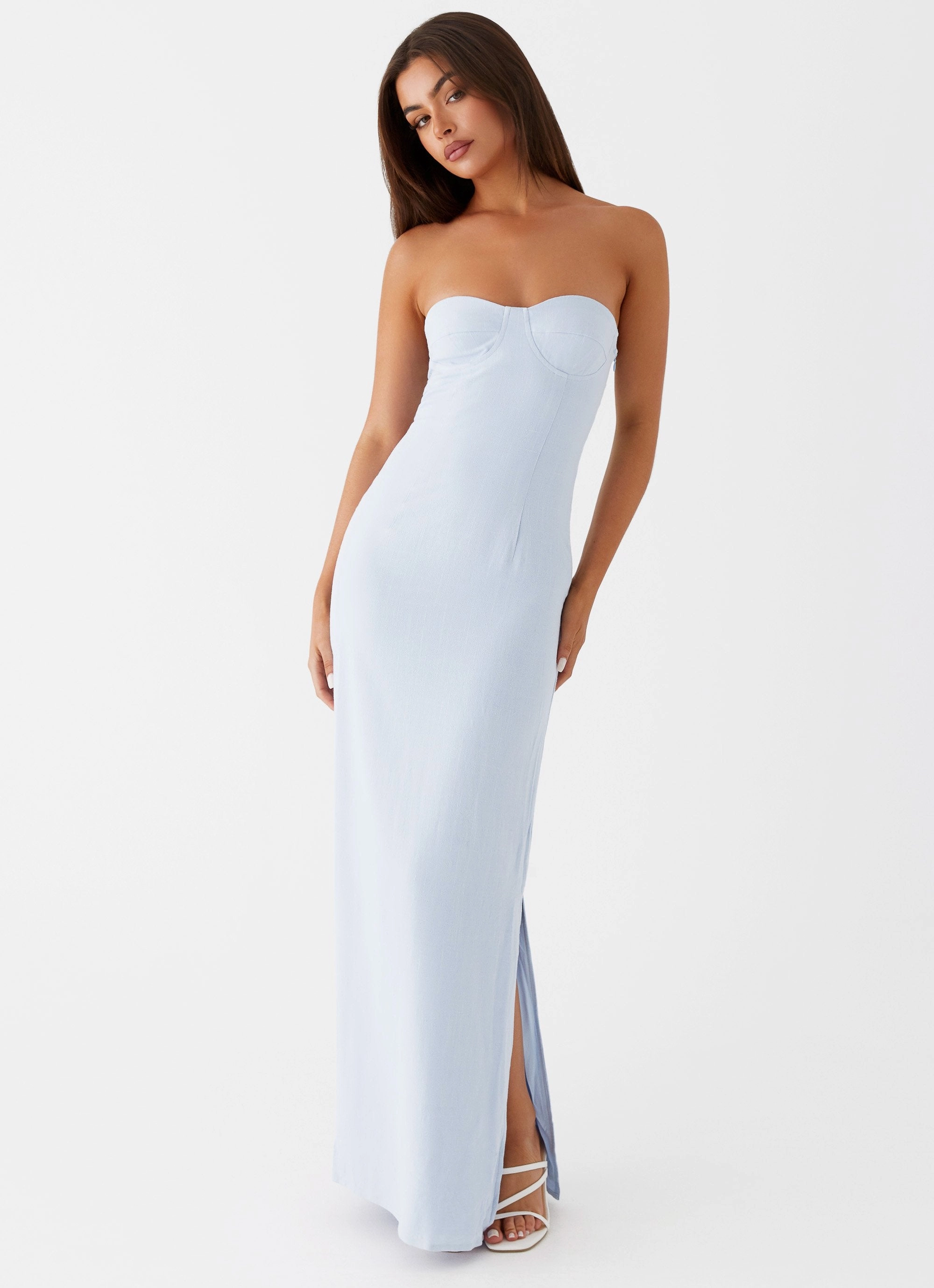 Modern Design Vibe Choice Esra Linen Strapless Maxi Dress - Blue