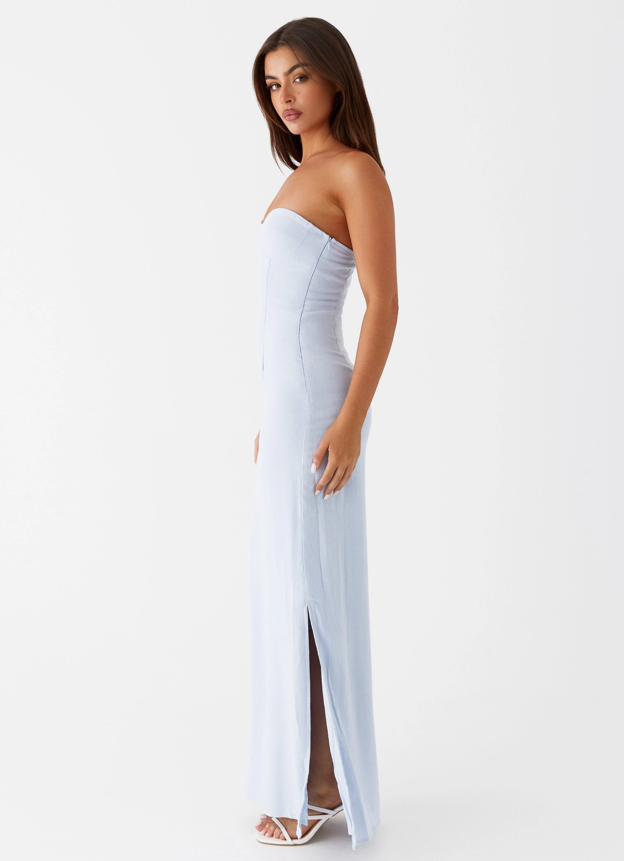 Esra Linen Strapless Maxi Dress - Blue Cute Glow