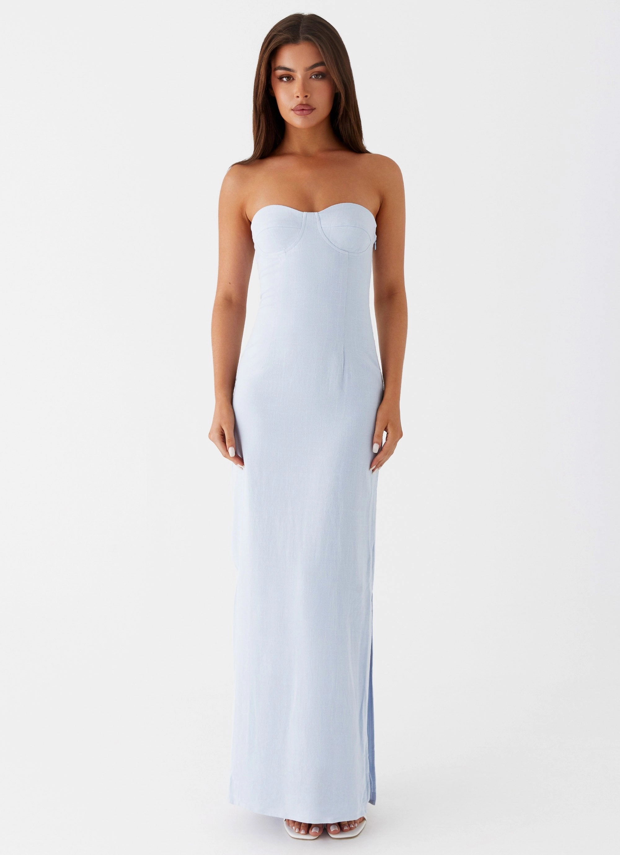 Esra Linen Strapless Maxi Dress - Blue Autumn Mood