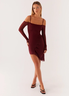 Cafe Vibe Sascha Mini Dress - Maroon