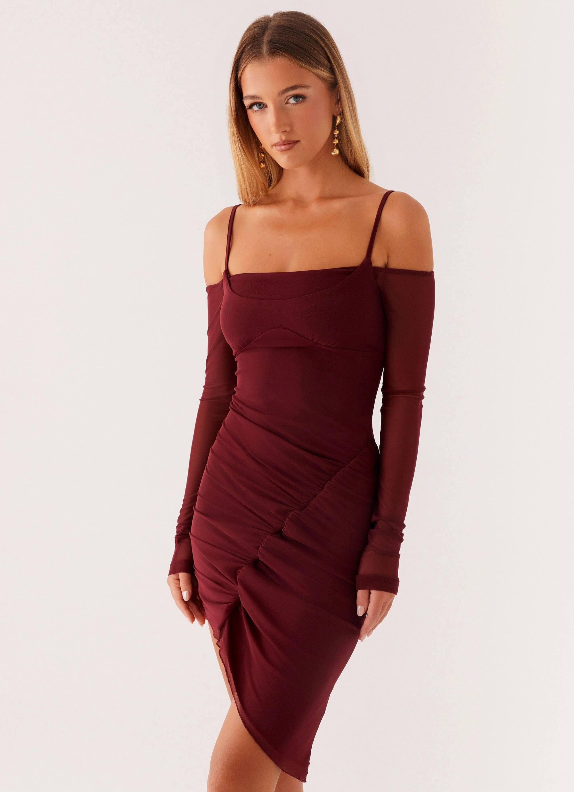 Sascha Mini Dress - Maroon Relax Draping