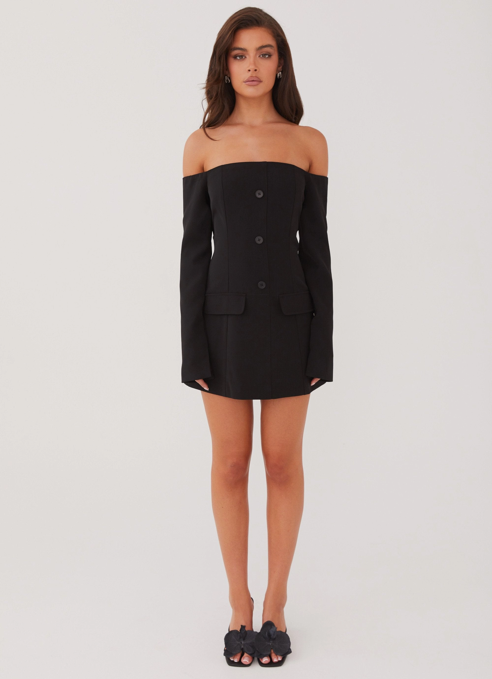Dominique Blazer Mini Dress - Black Tall Girl Scandi Light