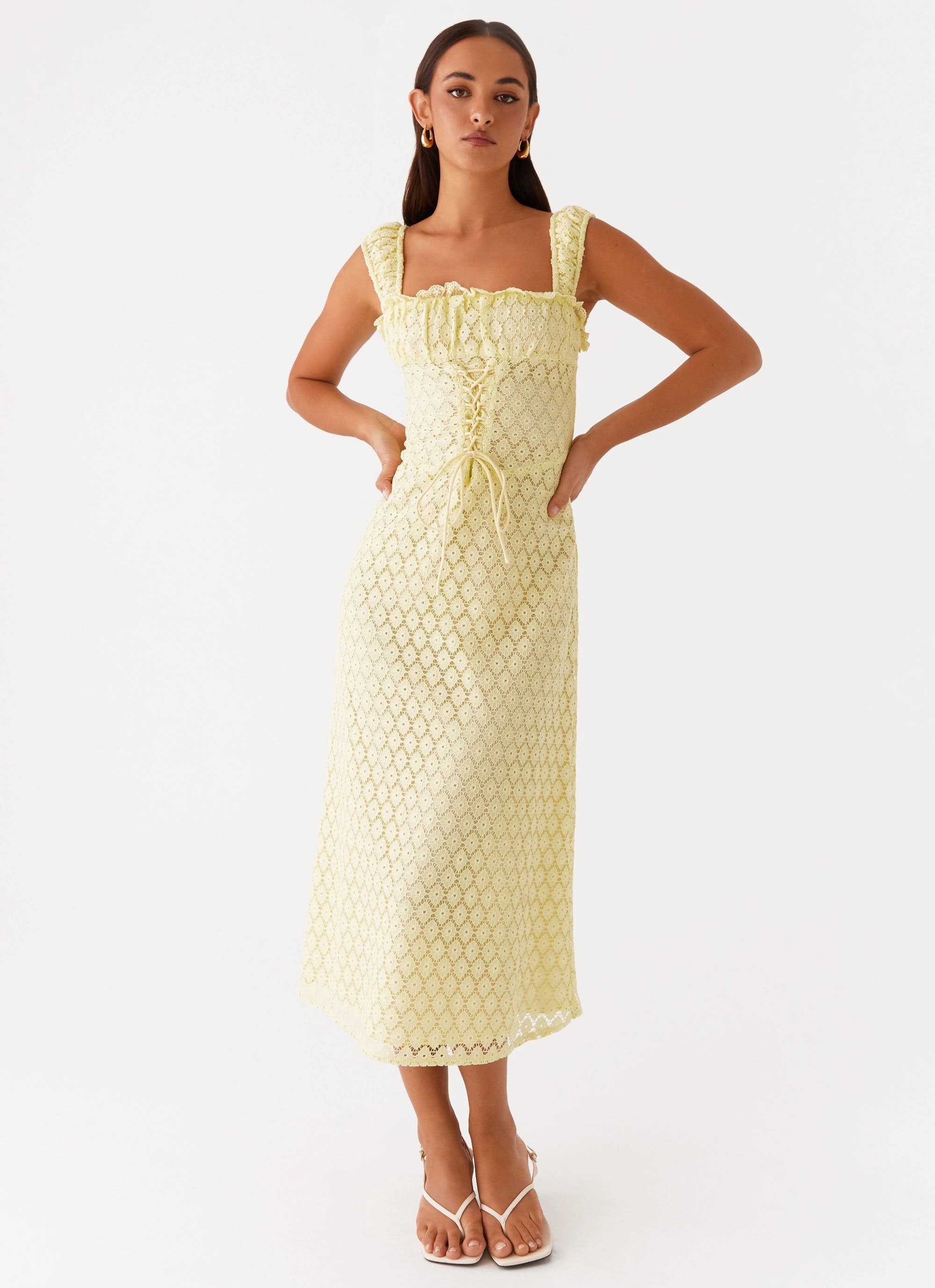 Elegant Wearable Light Attitude Keziah Tie Front Midi Dress - Lemon
