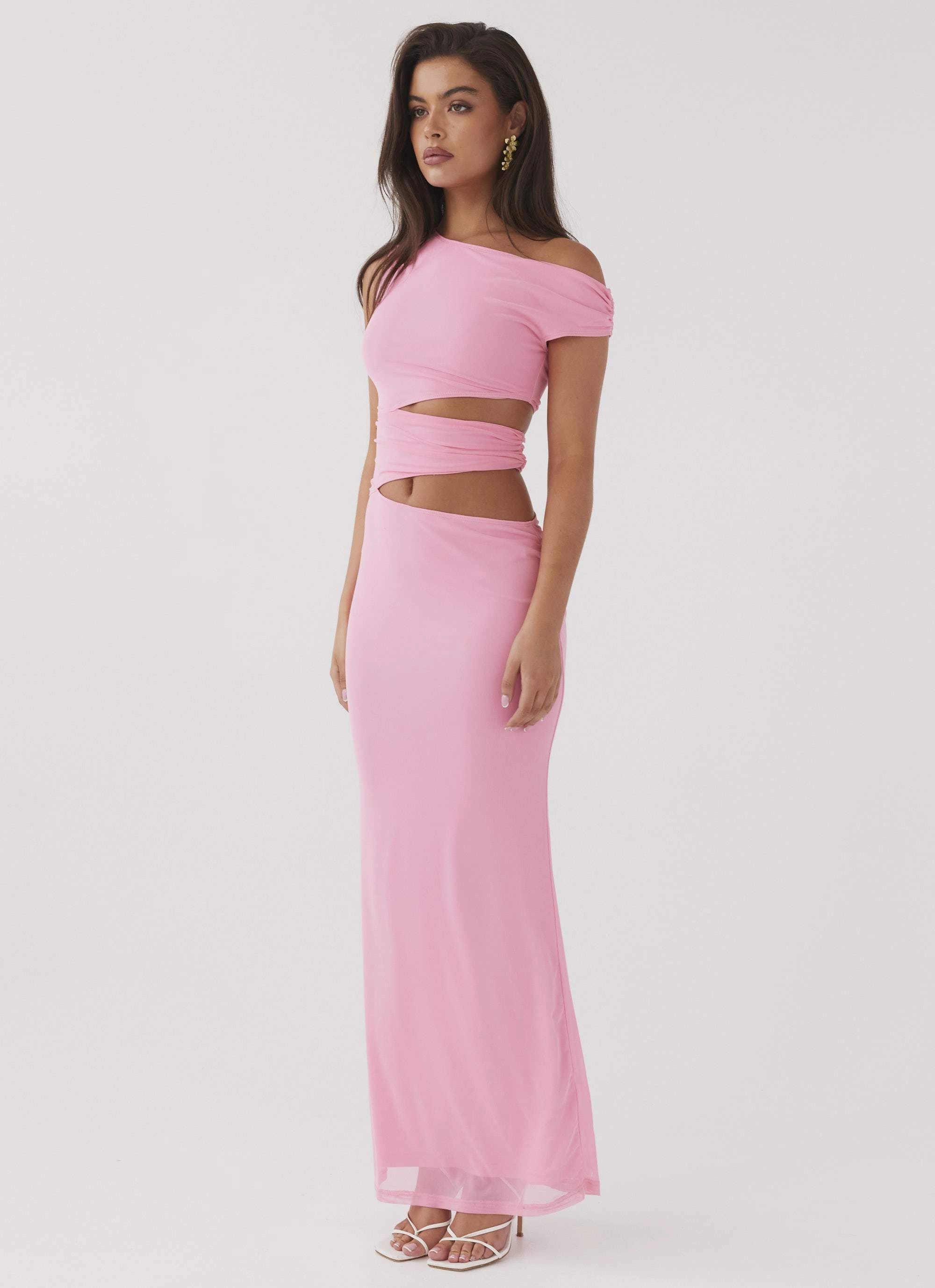 Fitted Neat Summer Ease Margot One Shoulder Maxi Dress - Candy