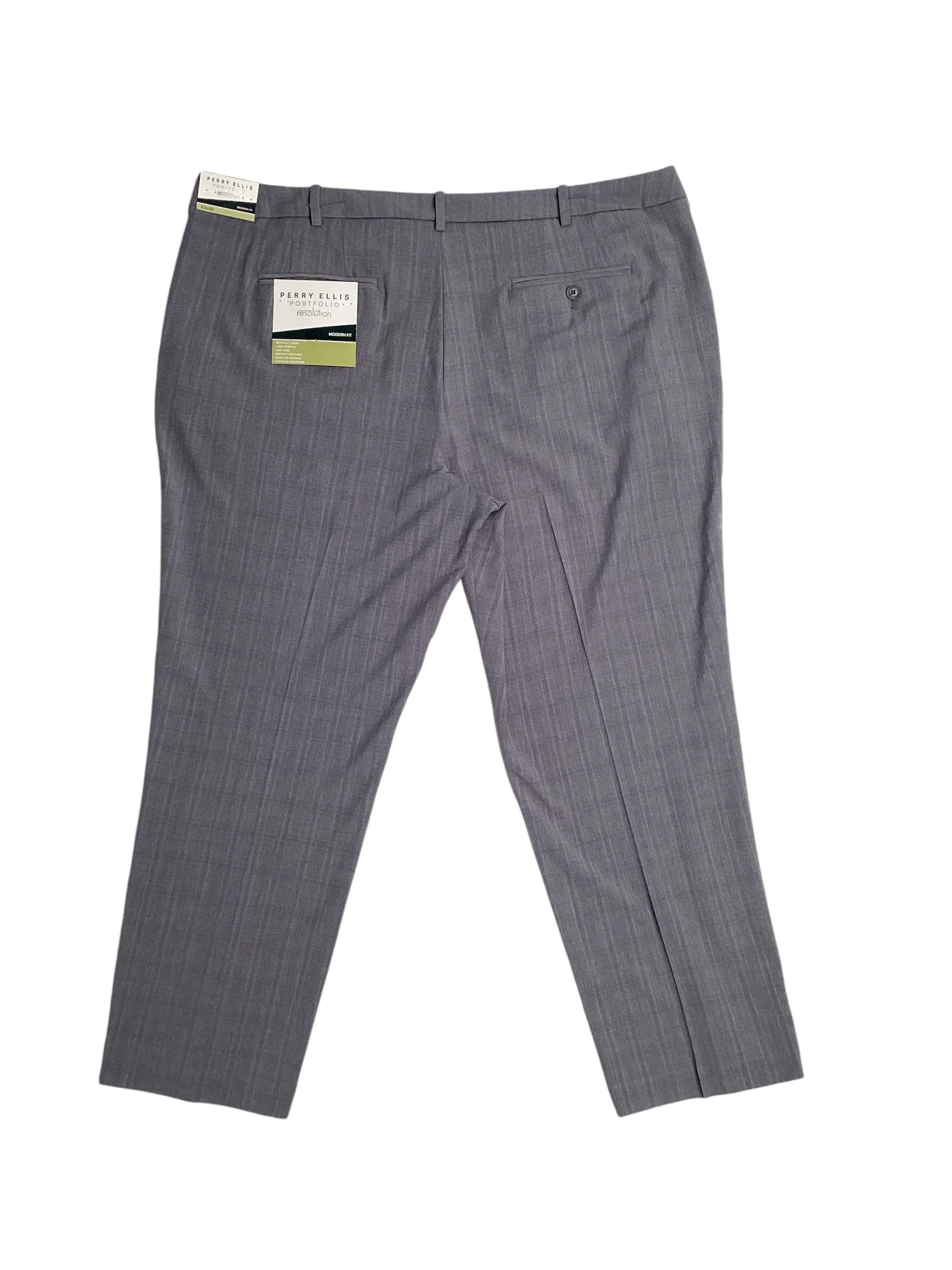 Perry Ellis Portfolio Mens Modern Fit Stretch Plaid Dress Pants Grey 42 x 30