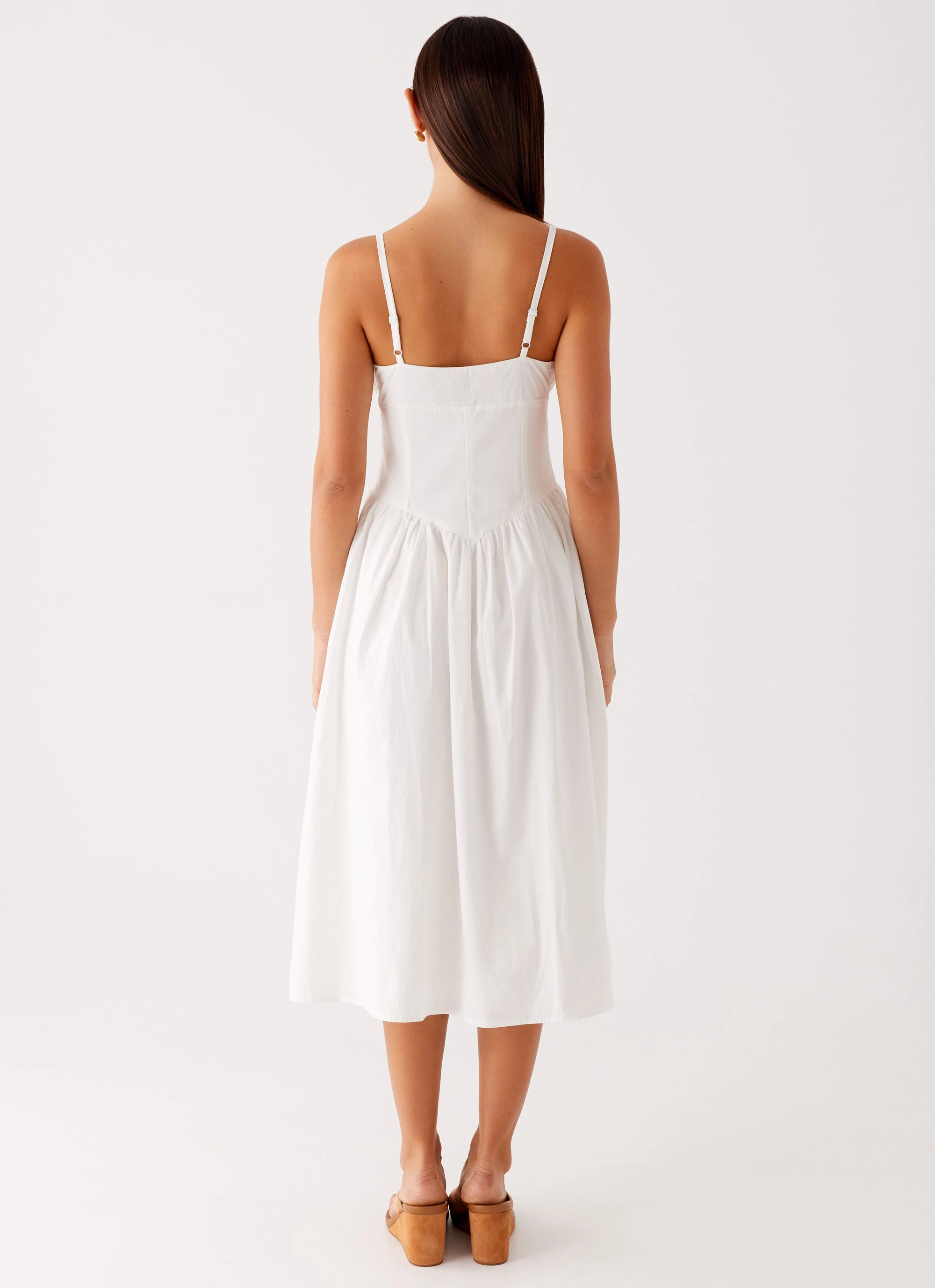 Soft and Light Simple Yet Elegant Phillipa Midi Dress - White