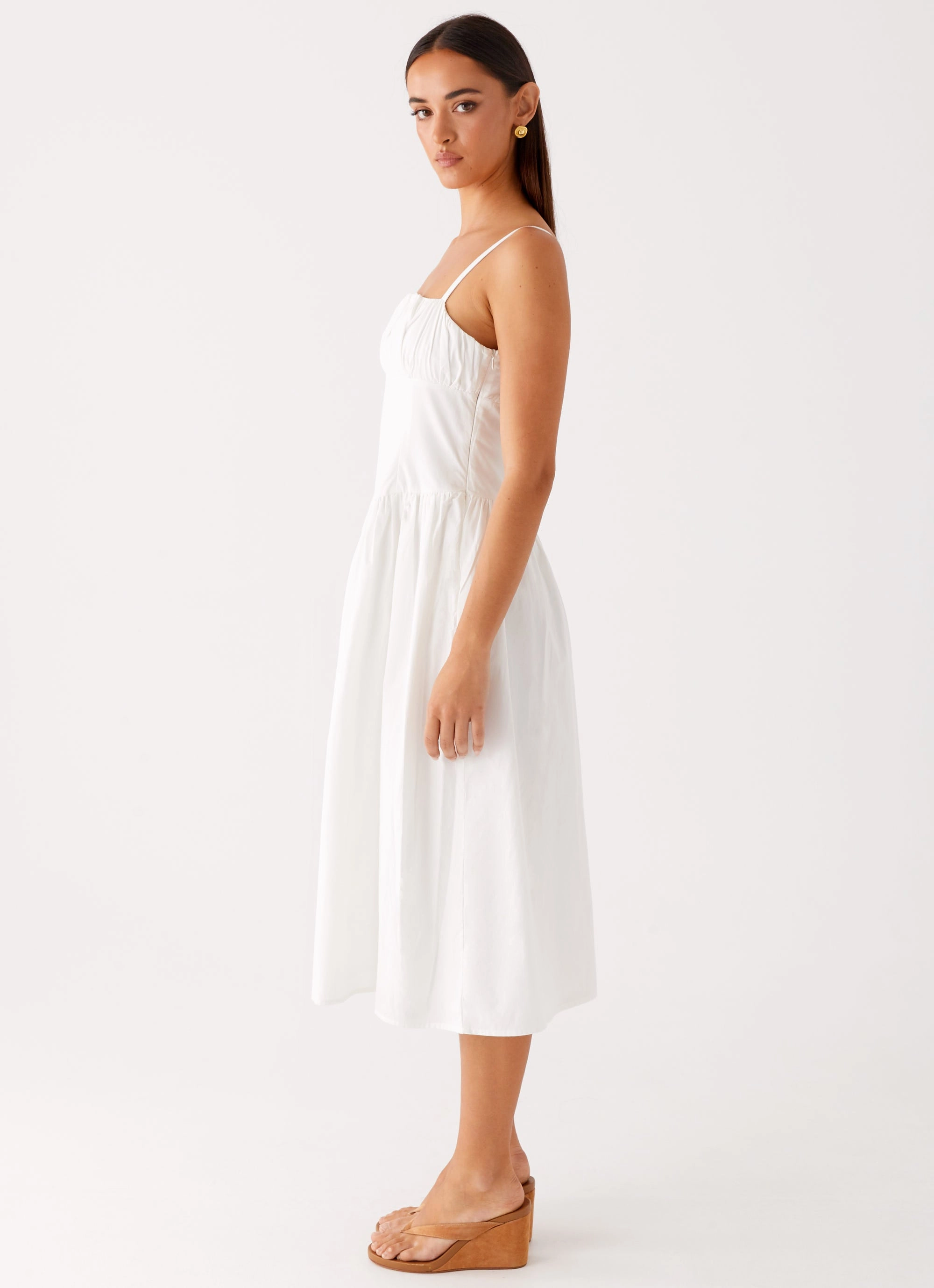 Bell-Sleeve Phillipa Midi Dress - White