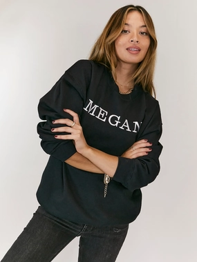 Pia Personalised Black Round Neck Sweater Cozy Waist Pia Personalised Black Round Neck Sweater Music Festival Style Jackal like