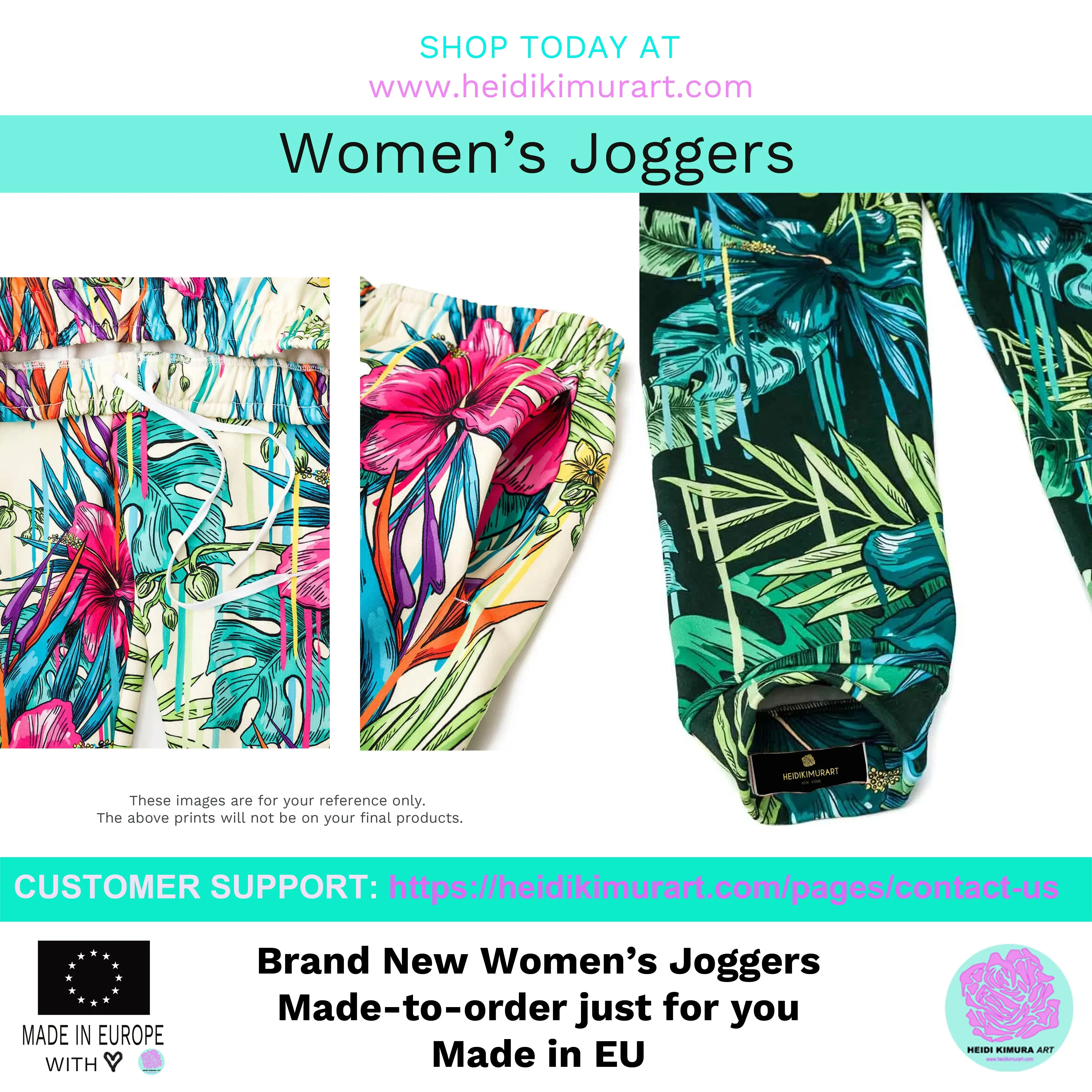 Pink Floral Women's Joggers, Tropical Print Colorful Comfy Casual Sweatpants-Made in EU