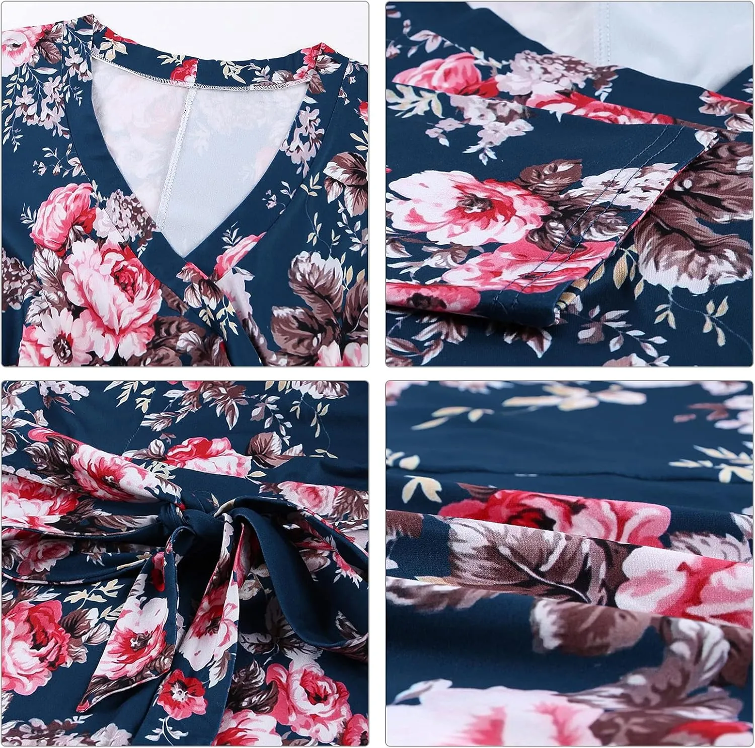 Pink Queen Womens Plus Size Dresses Casual Floral 3/4 Sleeve Wrap Dress Boho Party