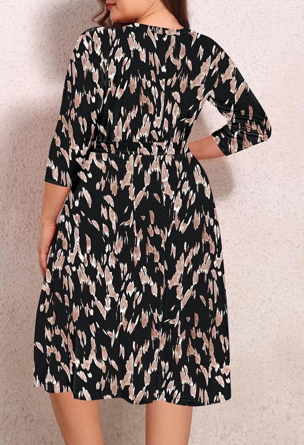Pink Queen Womens Plus Size Dresses Casual Floral 3/4 Sleeve Wrap Dress Boho Party