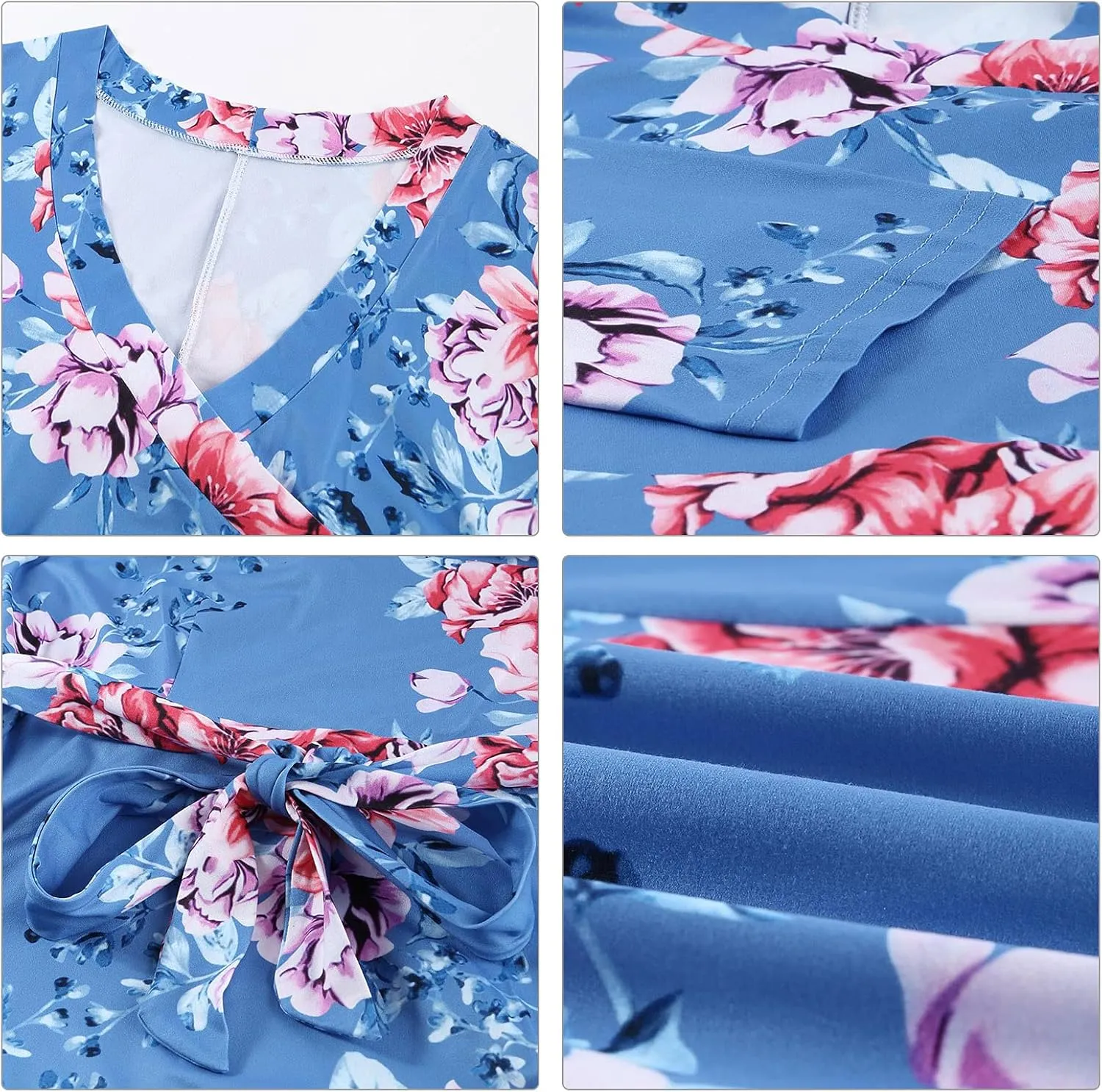 Pink Queen Womens Plus Size Dresses Casual Floral 3/4 Sleeve Wrap Dress Boho Party