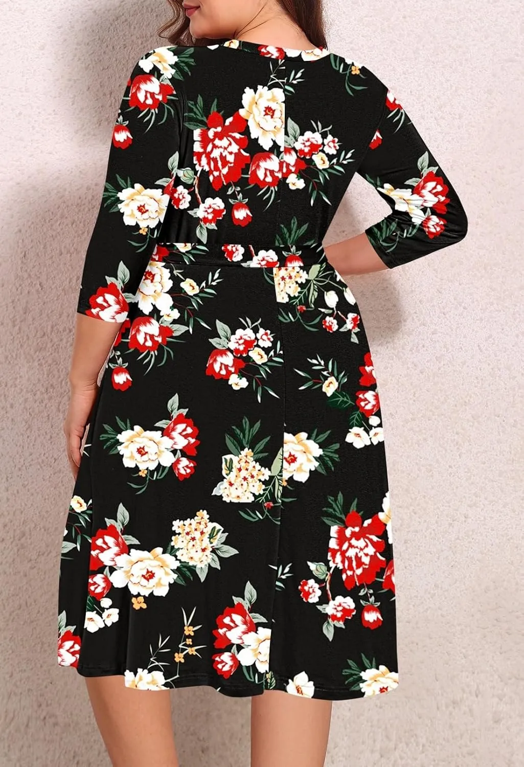 Pink Queen Womens Plus Size Dresses Casual Floral 3/4 Sleeve Wrap Dress Boho Party