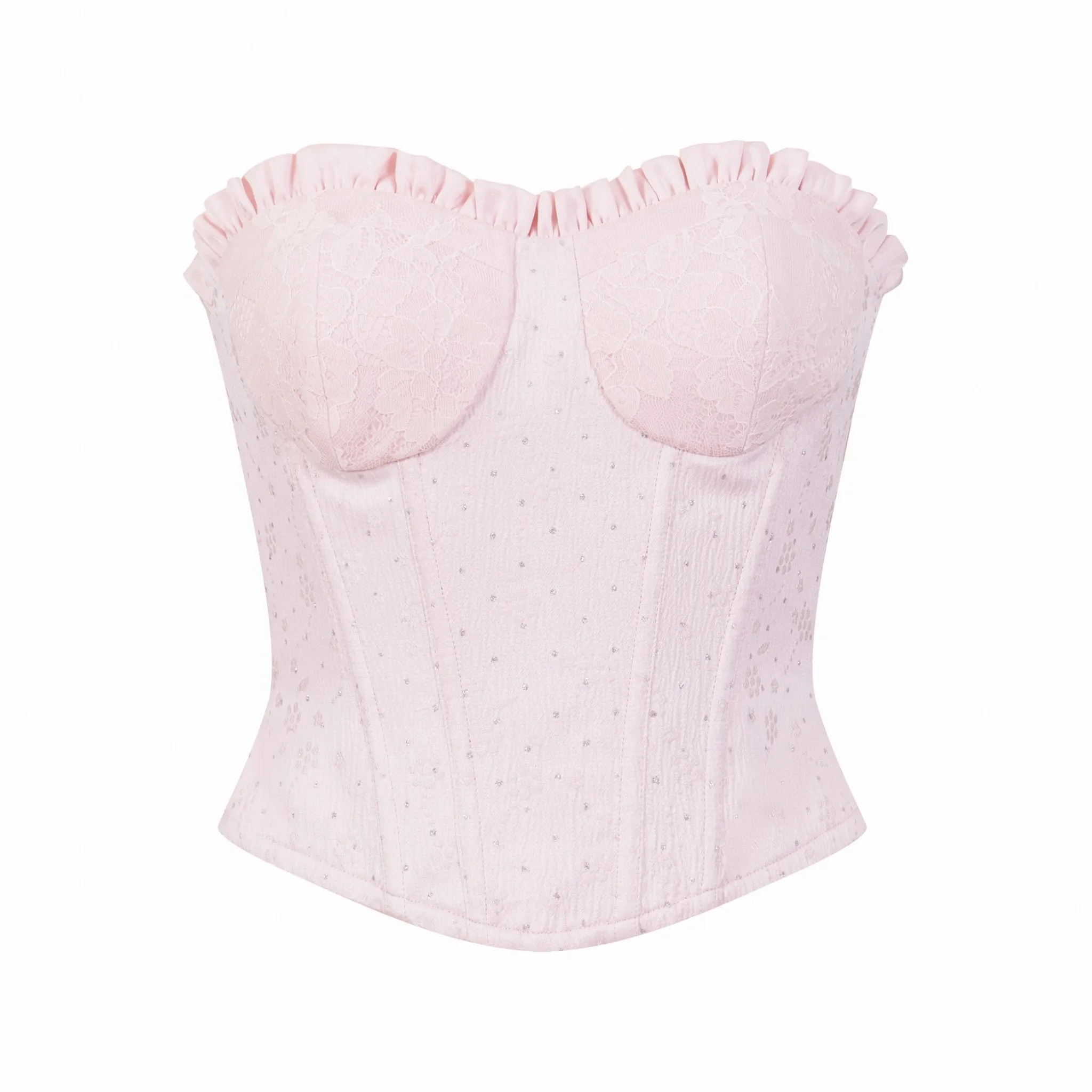 Pink Shimmering Silver Jacquard Tulle Trim Sheath Top