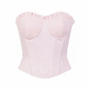 Pink Shimmering Silver Jacquard Tulle Trim Sheath Top