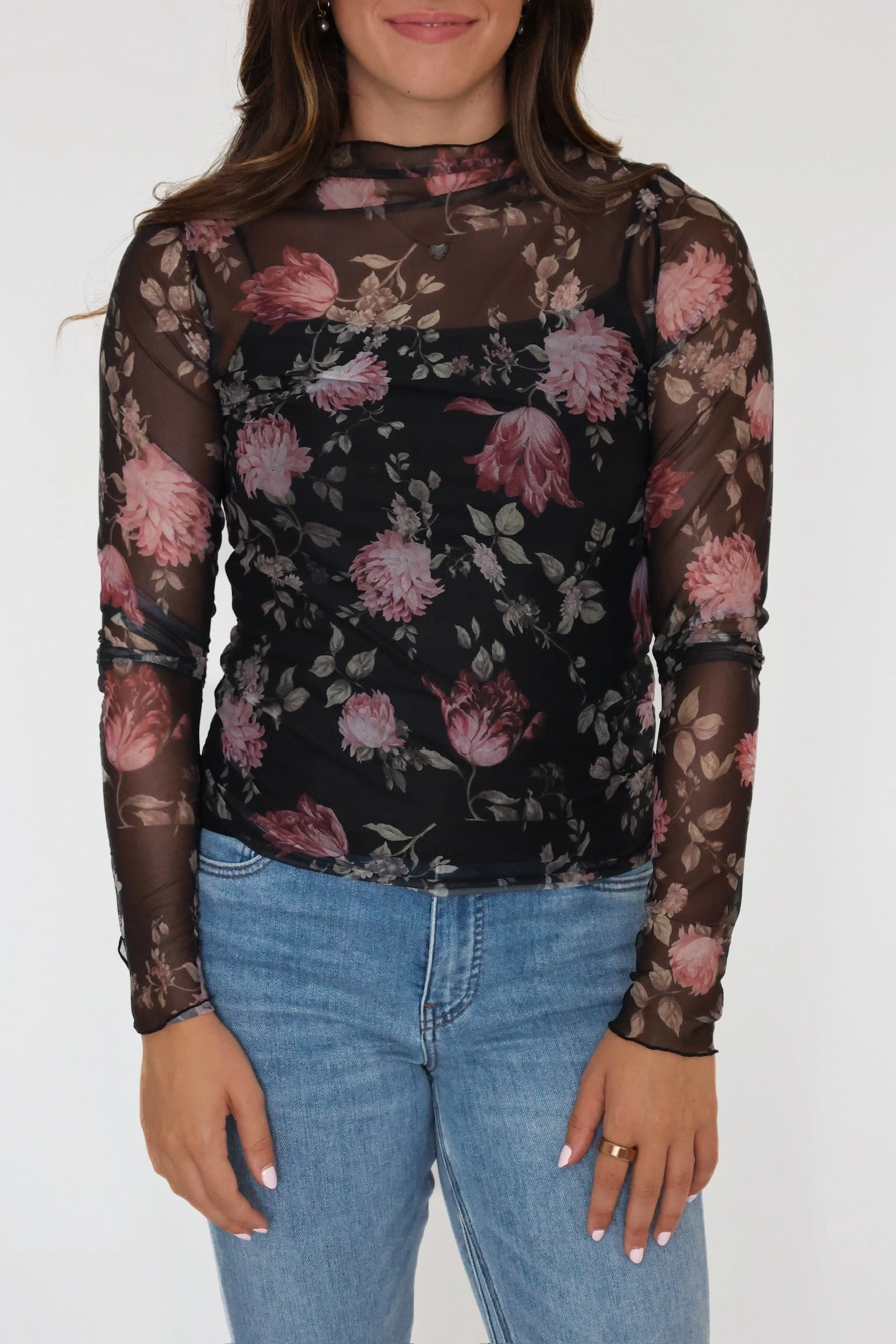 Pinned Rose Top Four Way Stretch Fabric