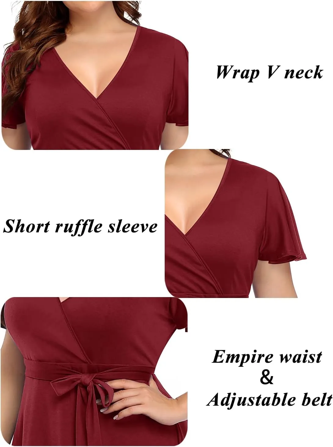 Pinup Fashion Women Plus Size Dresses Wedding Guest - Semi Formal Cocktail Wrap Empire Waist Midi Dress