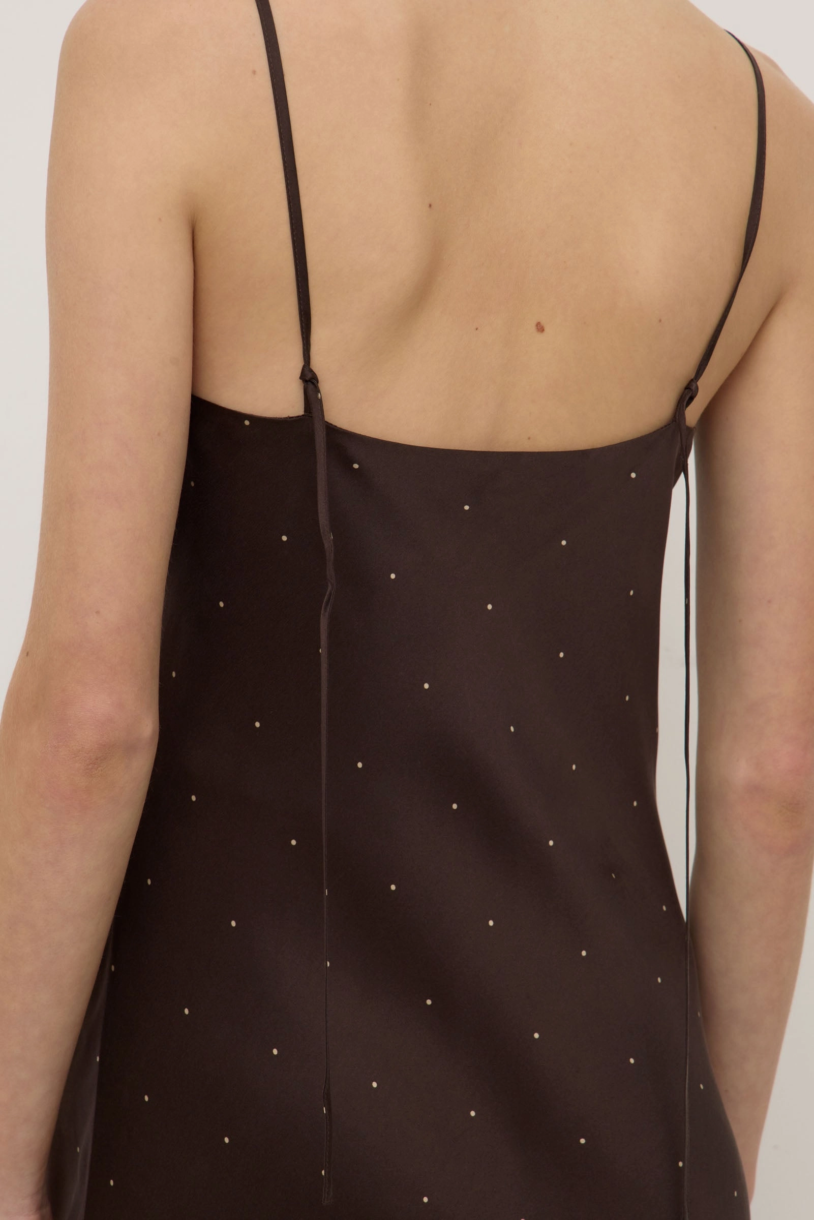 button detail Chic And Comfortable Pippa Dot Silk Slip Dress