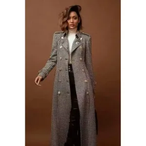 Plaid Double Breasted Long Coat