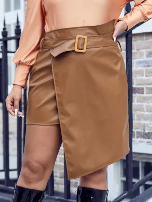Plain Belted Short Plus Size Skirts