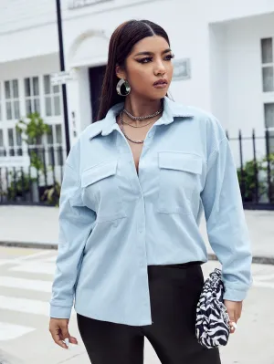 Plain Button Front Long Sleeve Collar Short Plus Size Coat