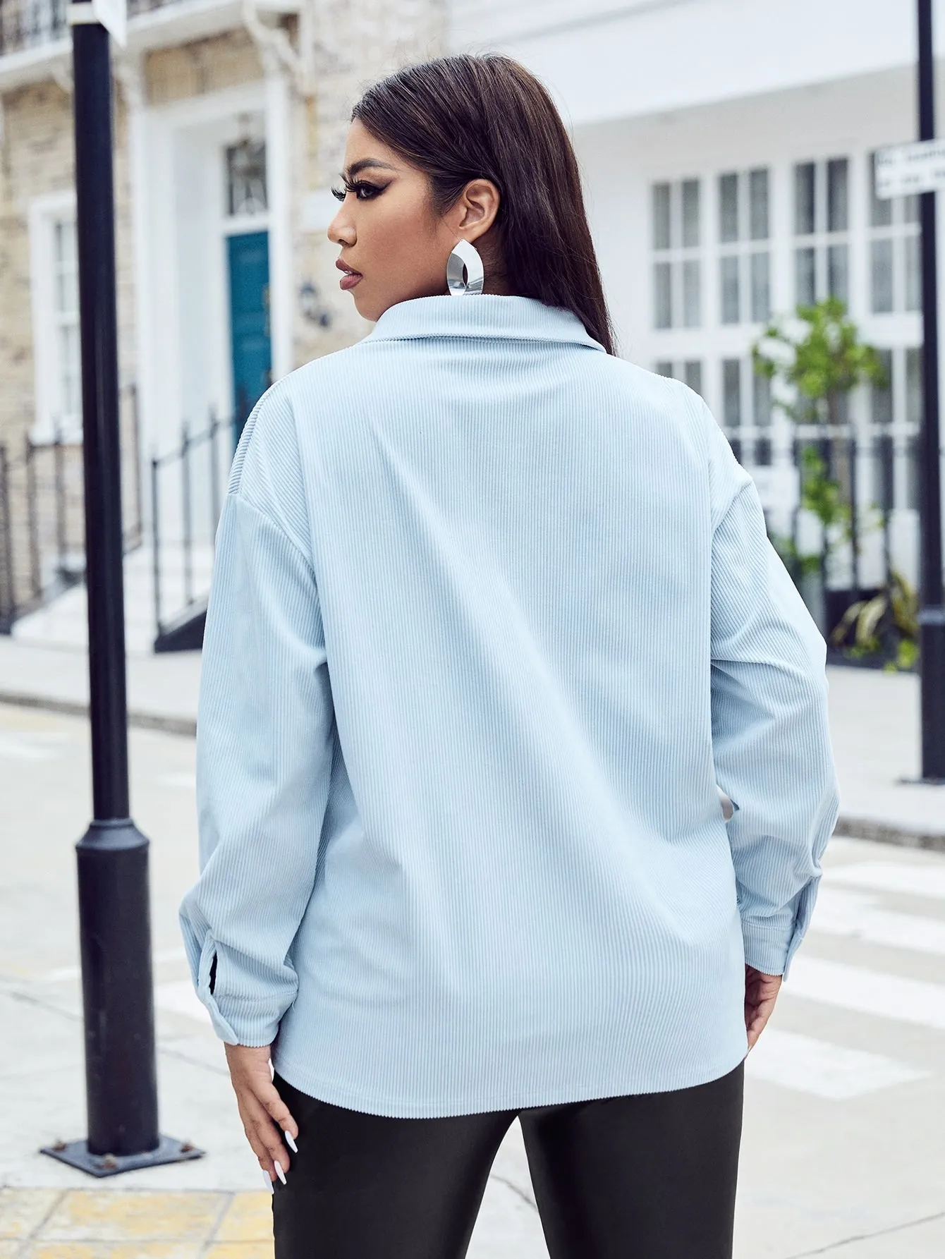Plain Button Front Long Sleeve Collar Short Plus Size Coat