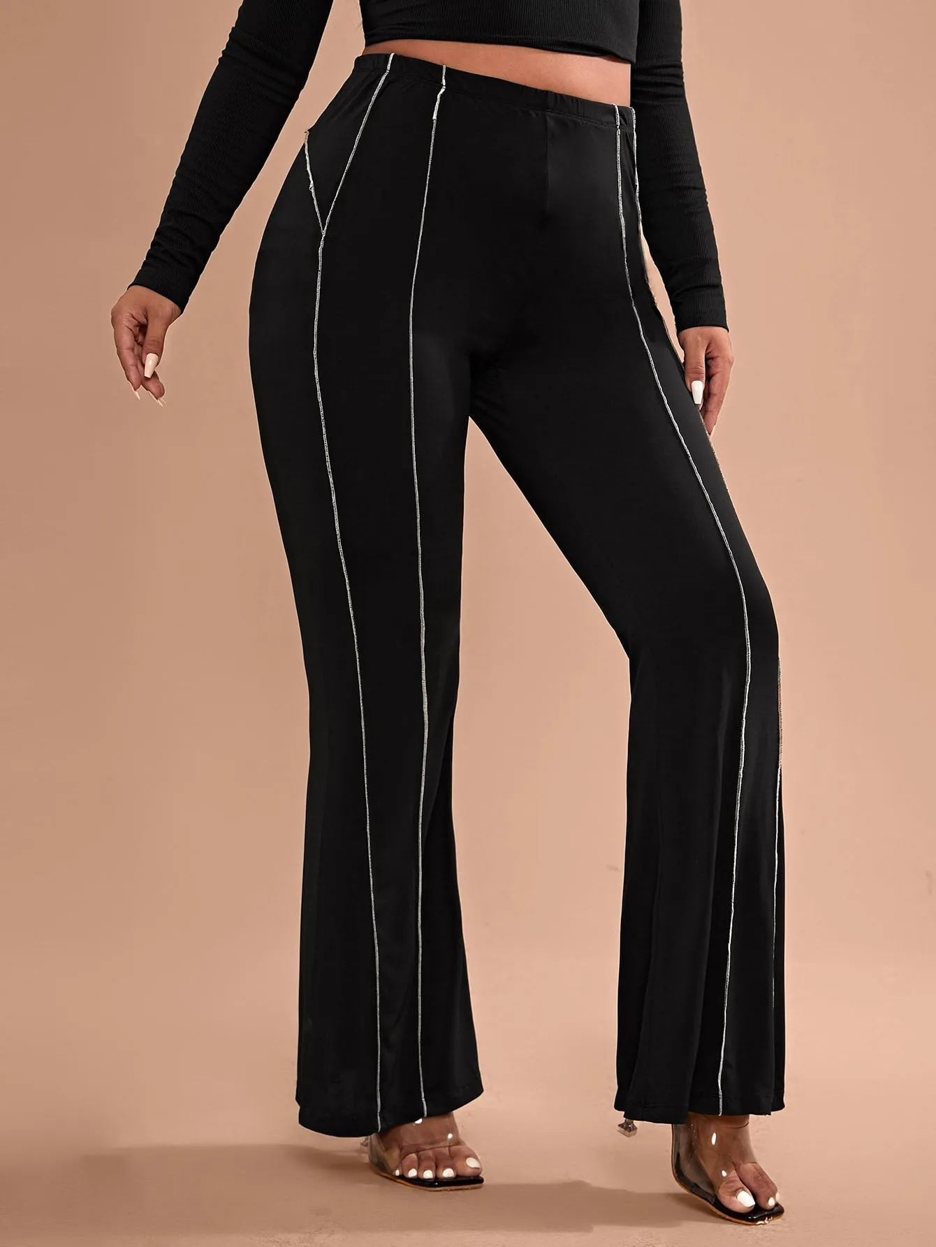 Plain Contrast Binding Long Plus Size Pants
