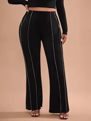 Plain Contrast Binding Long Plus Size Pants