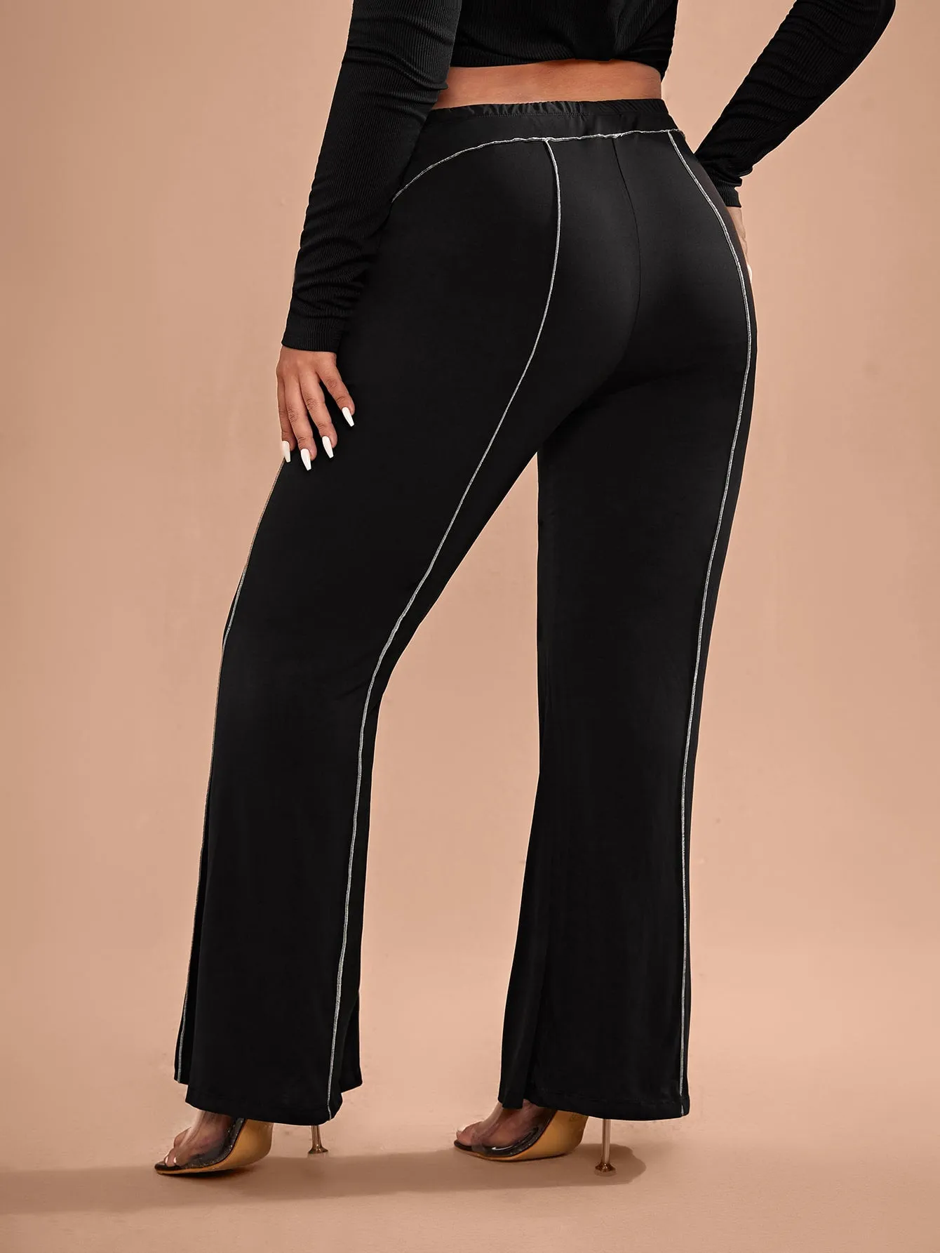 Plain Contrast Binding Long Plus Size Pants