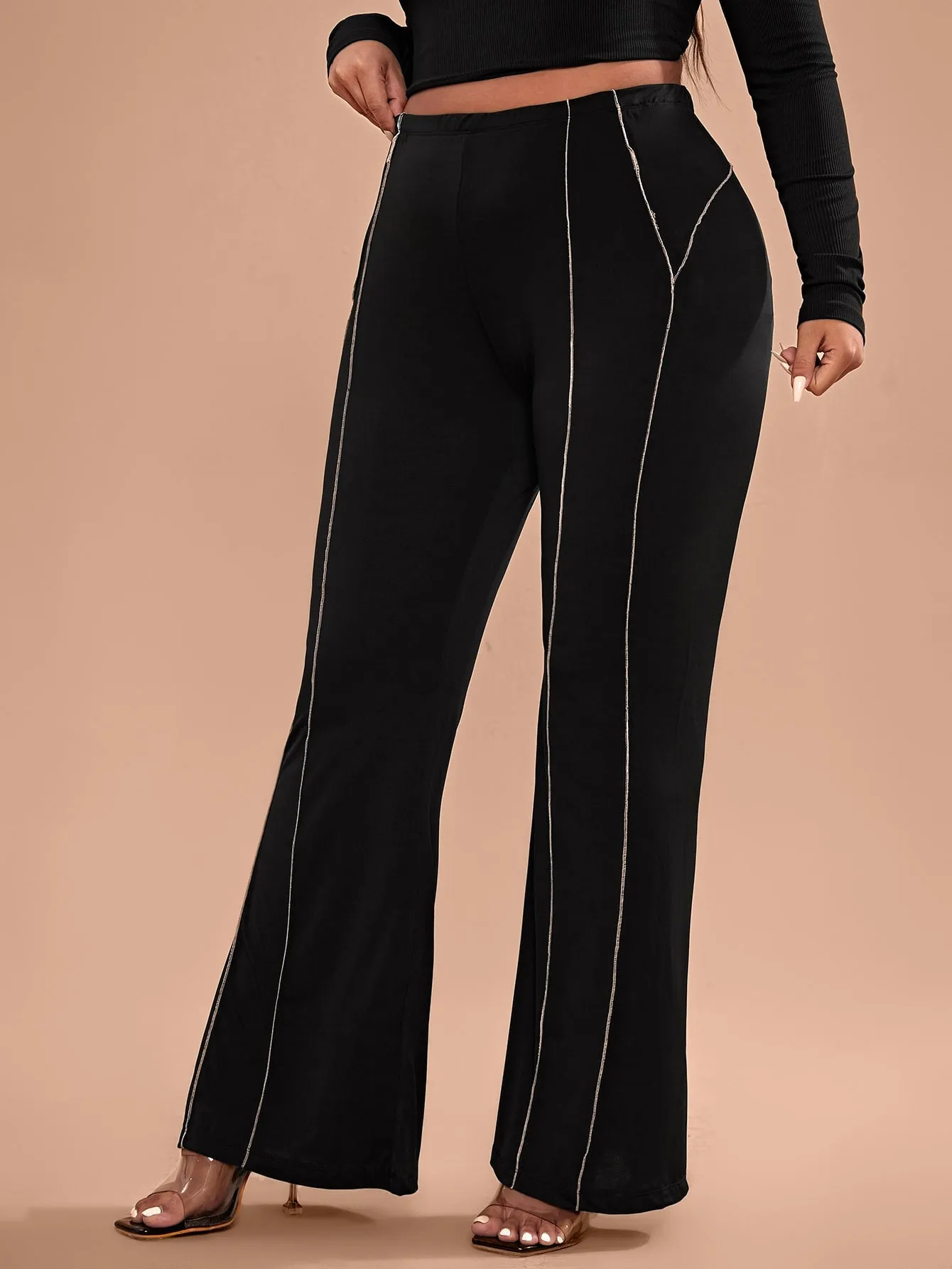 Plain Contrast Binding Long Plus Size Pants