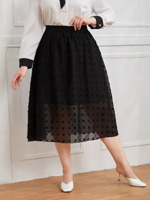 Plain Contrast Mesh Midi Plus Size Skirt