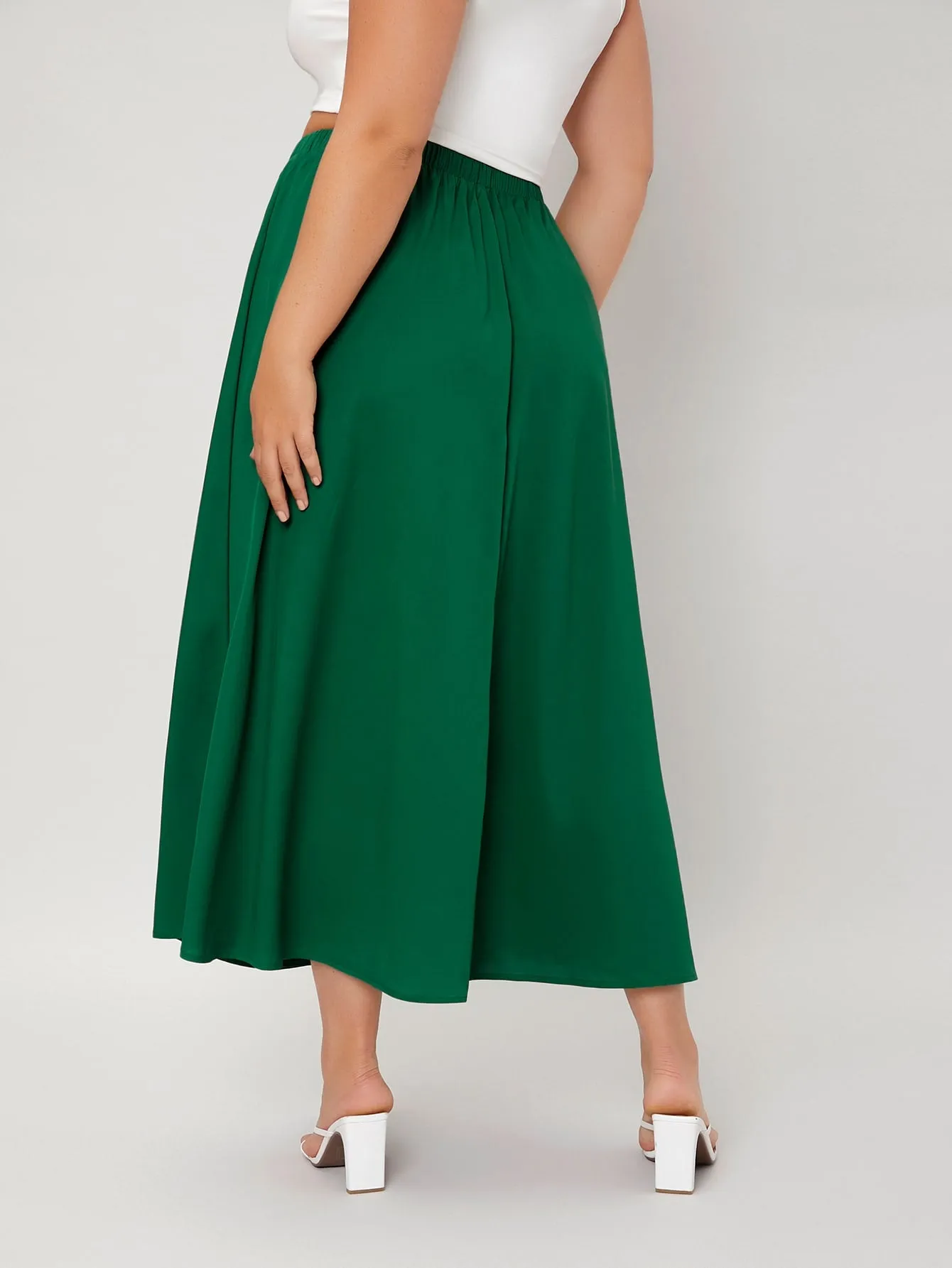 Plain Drawstring Maxi Plus Size Skirt