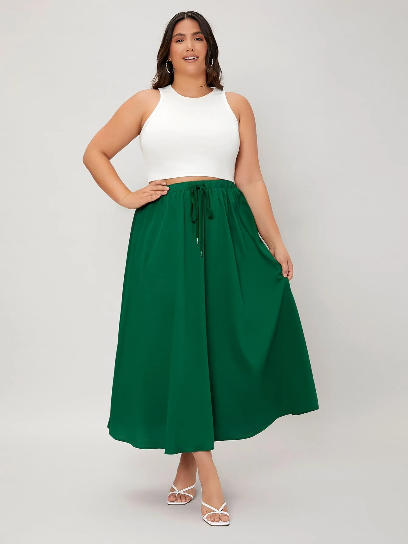 Plain Drawstring Maxi Plus Size Skirt