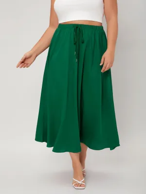Plain Drawstring Maxi Plus Size Skirt