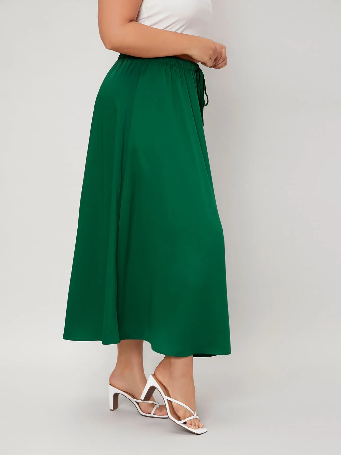 Plain Drawstring Maxi Plus Size Skirt
