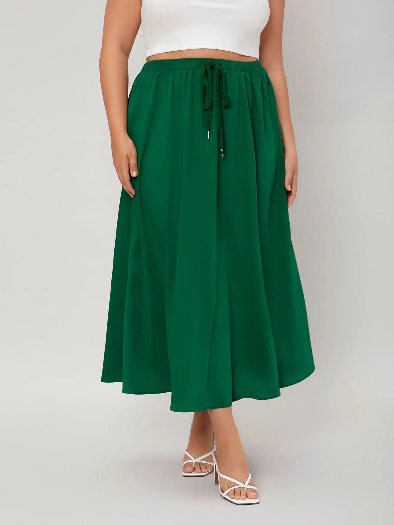 Plain Drawstring Maxi Plus Size Skirt