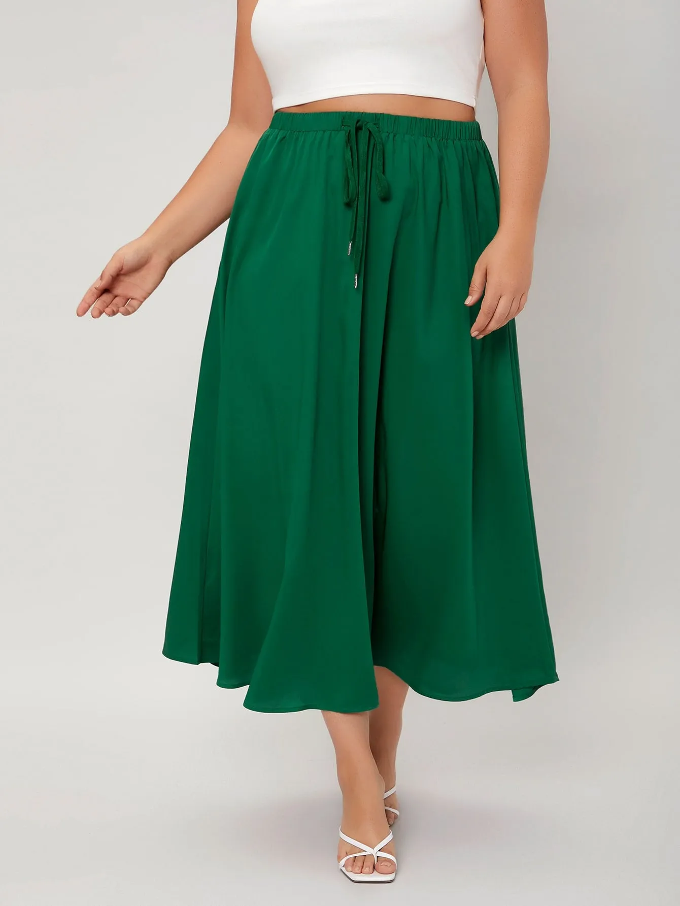 Plain Drawstring Maxi Plus Size Skirt