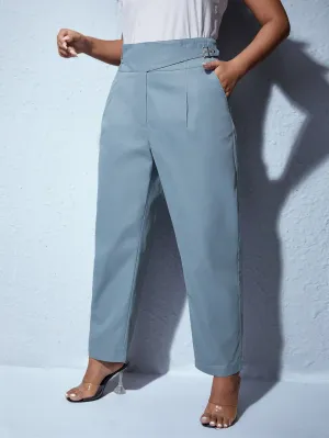 Plain Grommet Eyelet Long Plus Size Pants