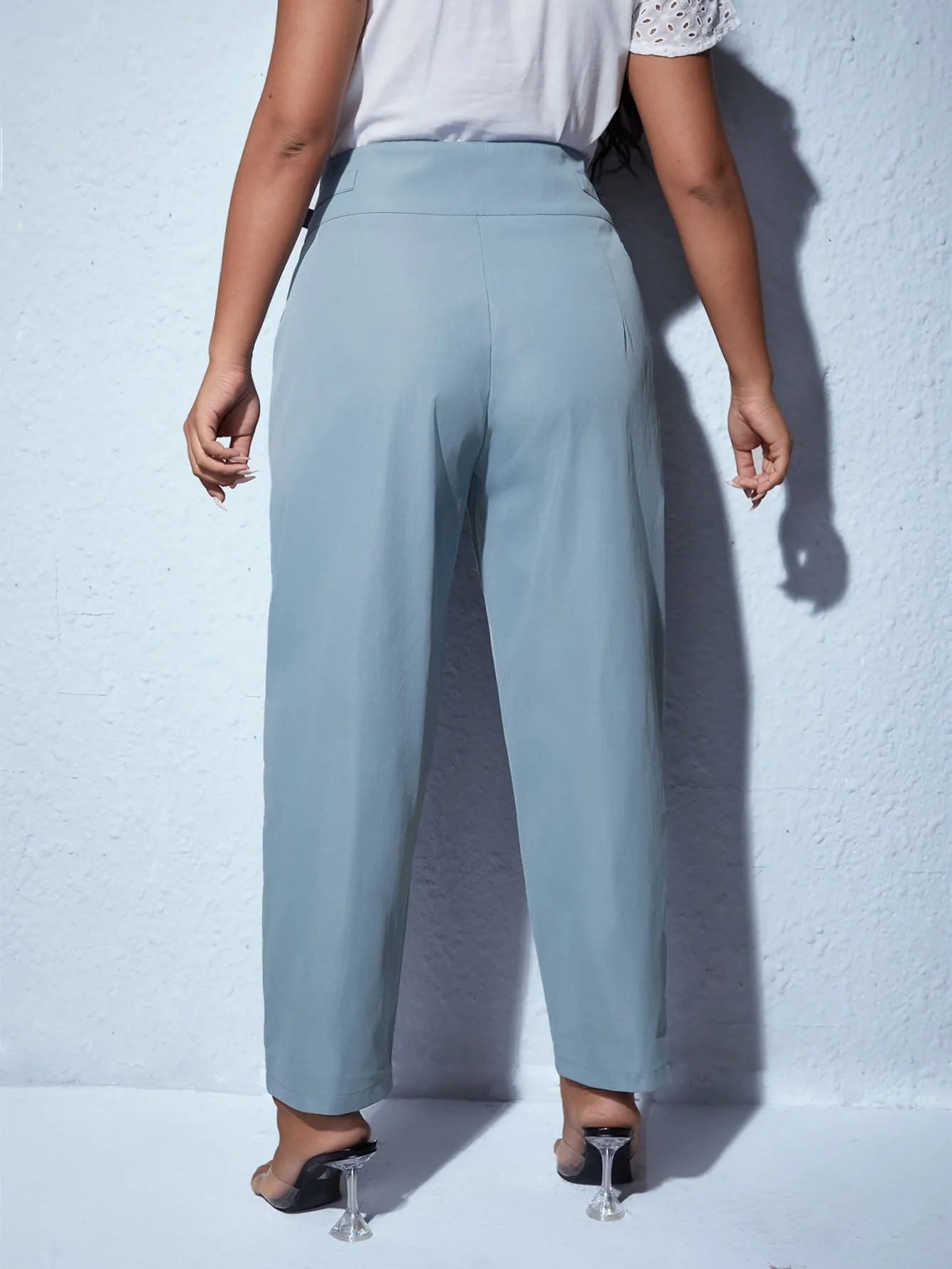 Plain Grommet Eyelet Long Plus Size Pants