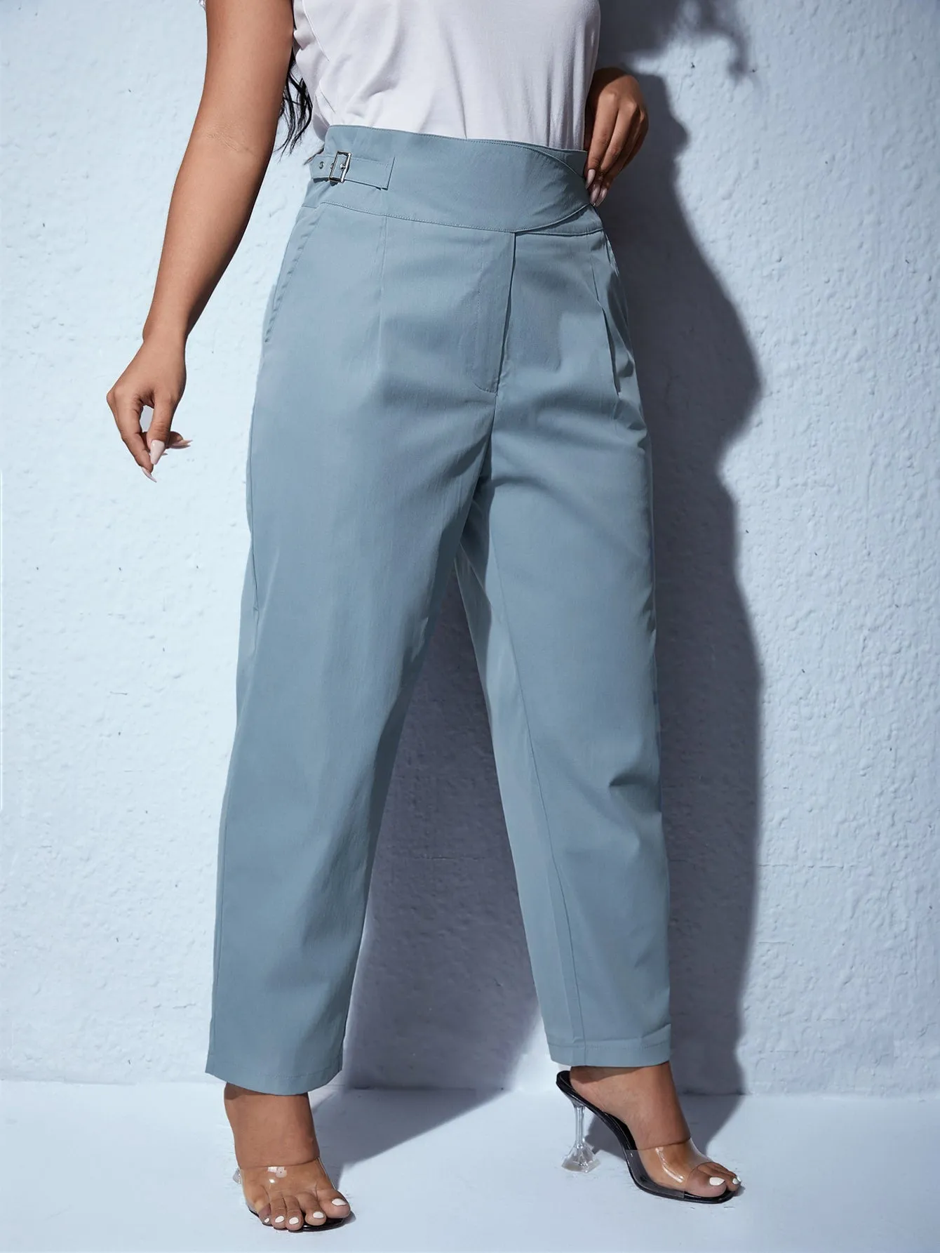 Plain Grommet Eyelet Long Plus Size Pants