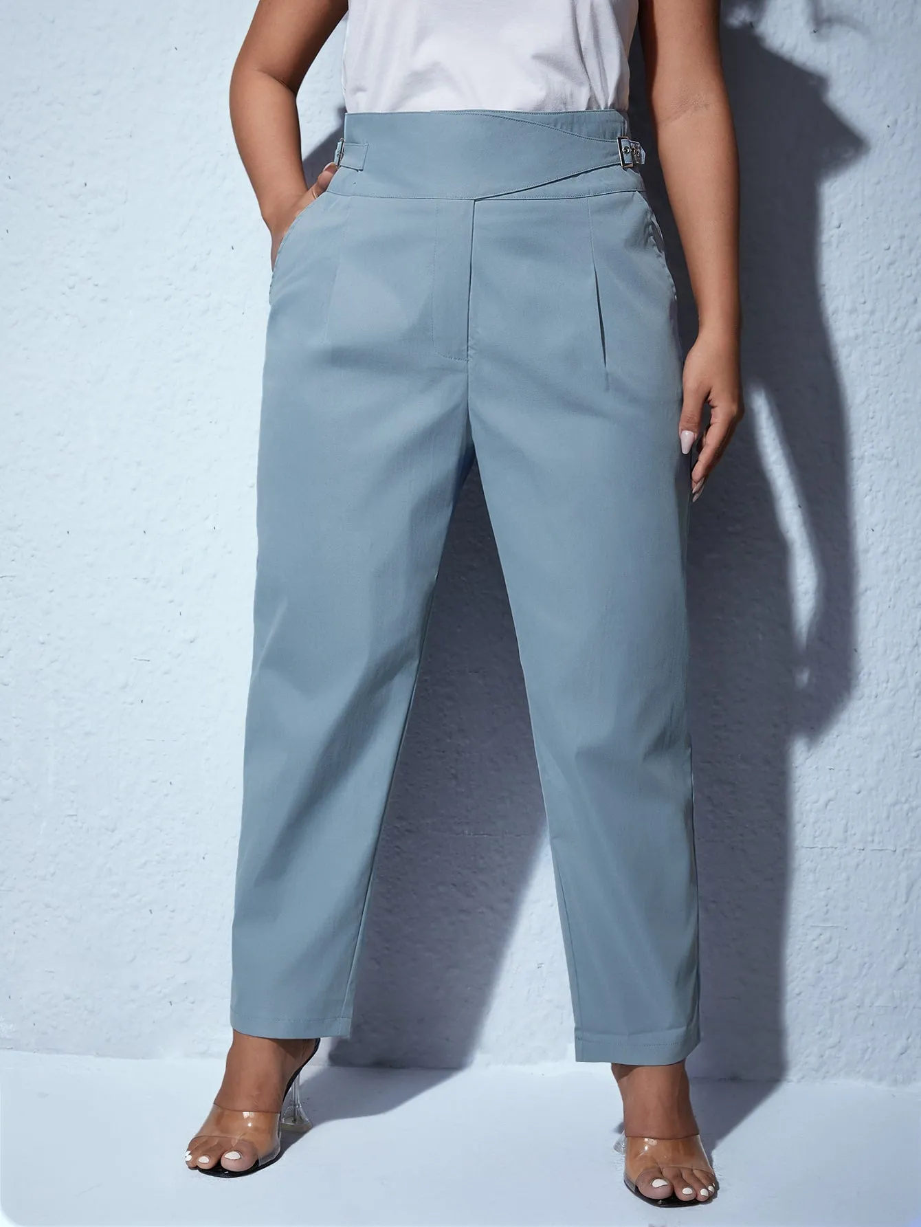Plain Grommet Eyelet Long Plus Size Pants