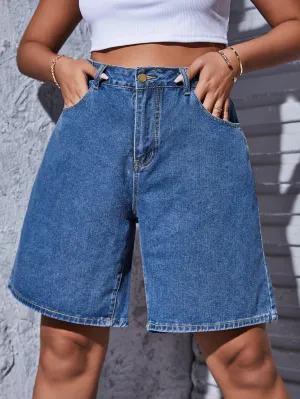 Plain Natural Plus Size Denim Shorts