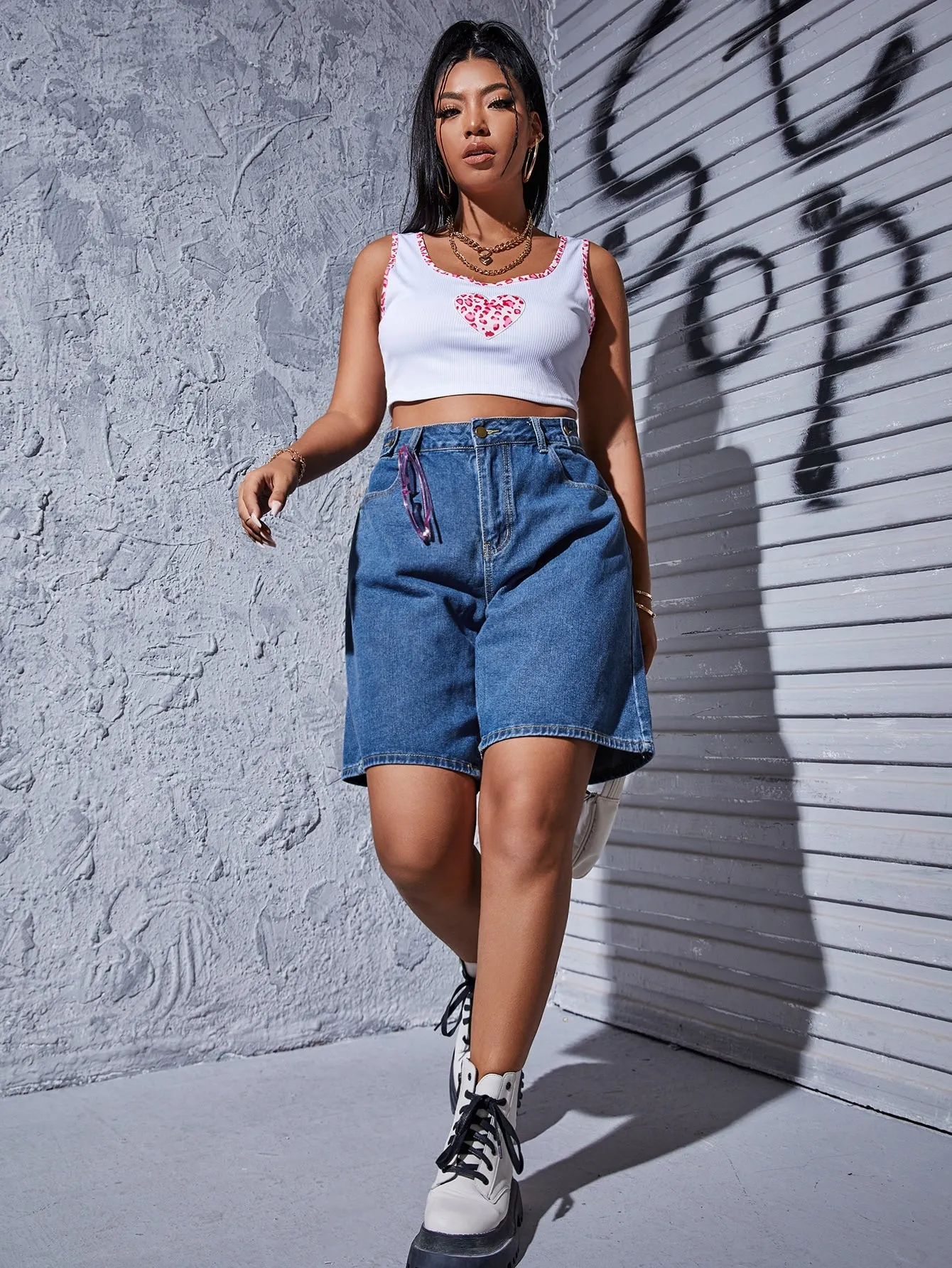 Plain Natural Plus Size Denim Shorts