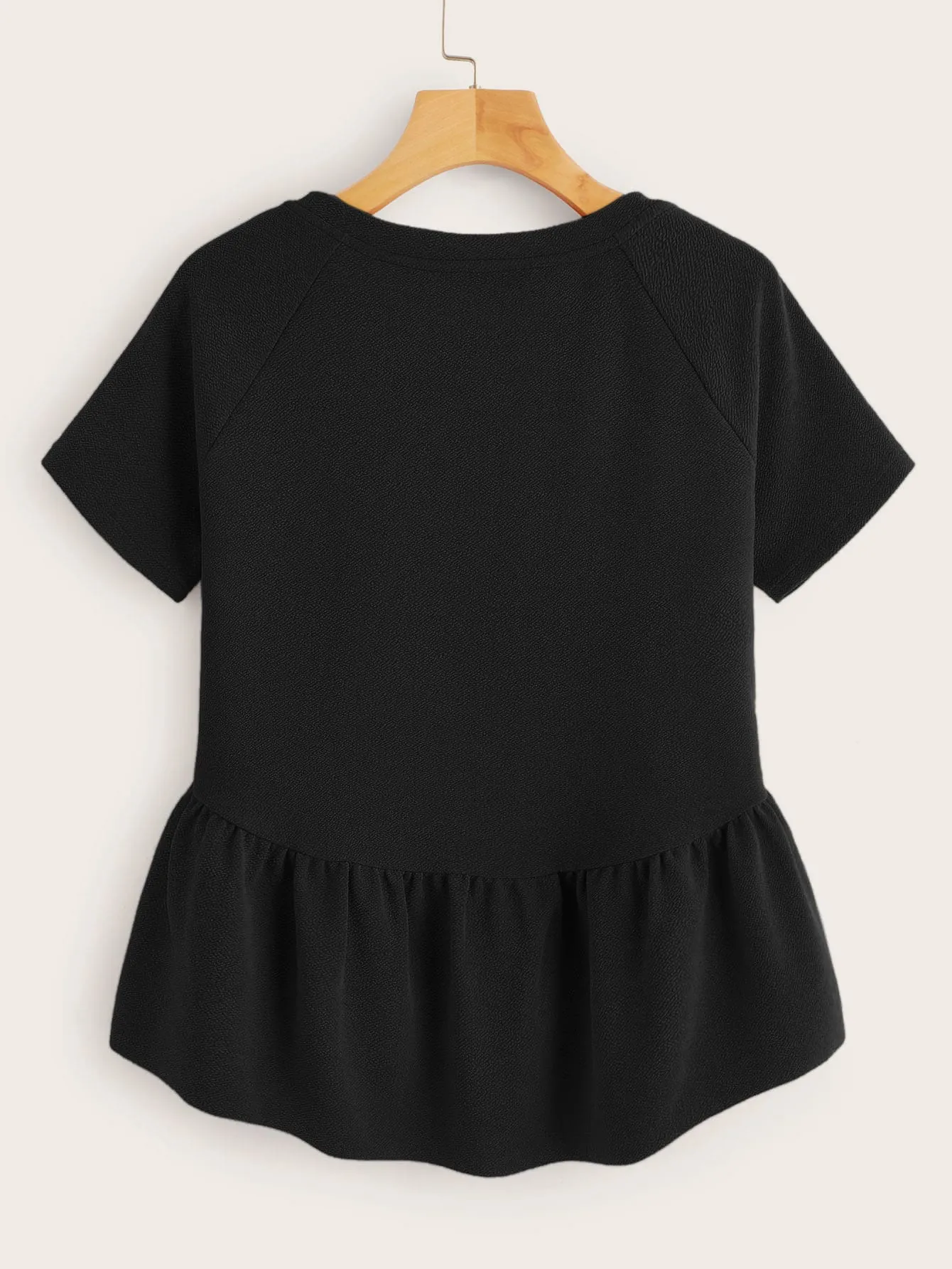 Plain Ruffle Hem Short Sleeve Round Neck Asymmetrical Regular Plus Size Blouse