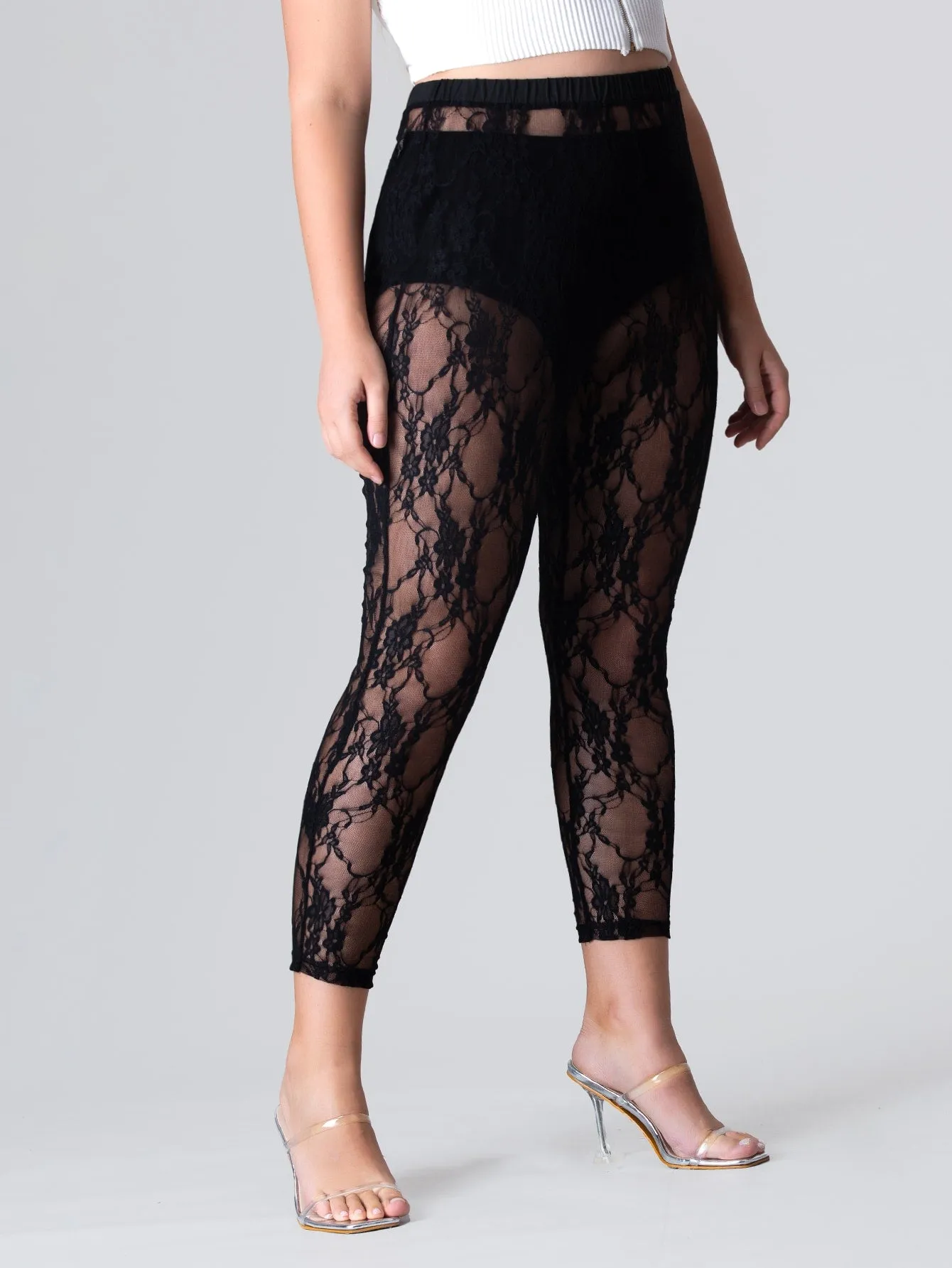 Plain Sheer Capris Plus Size Leggings